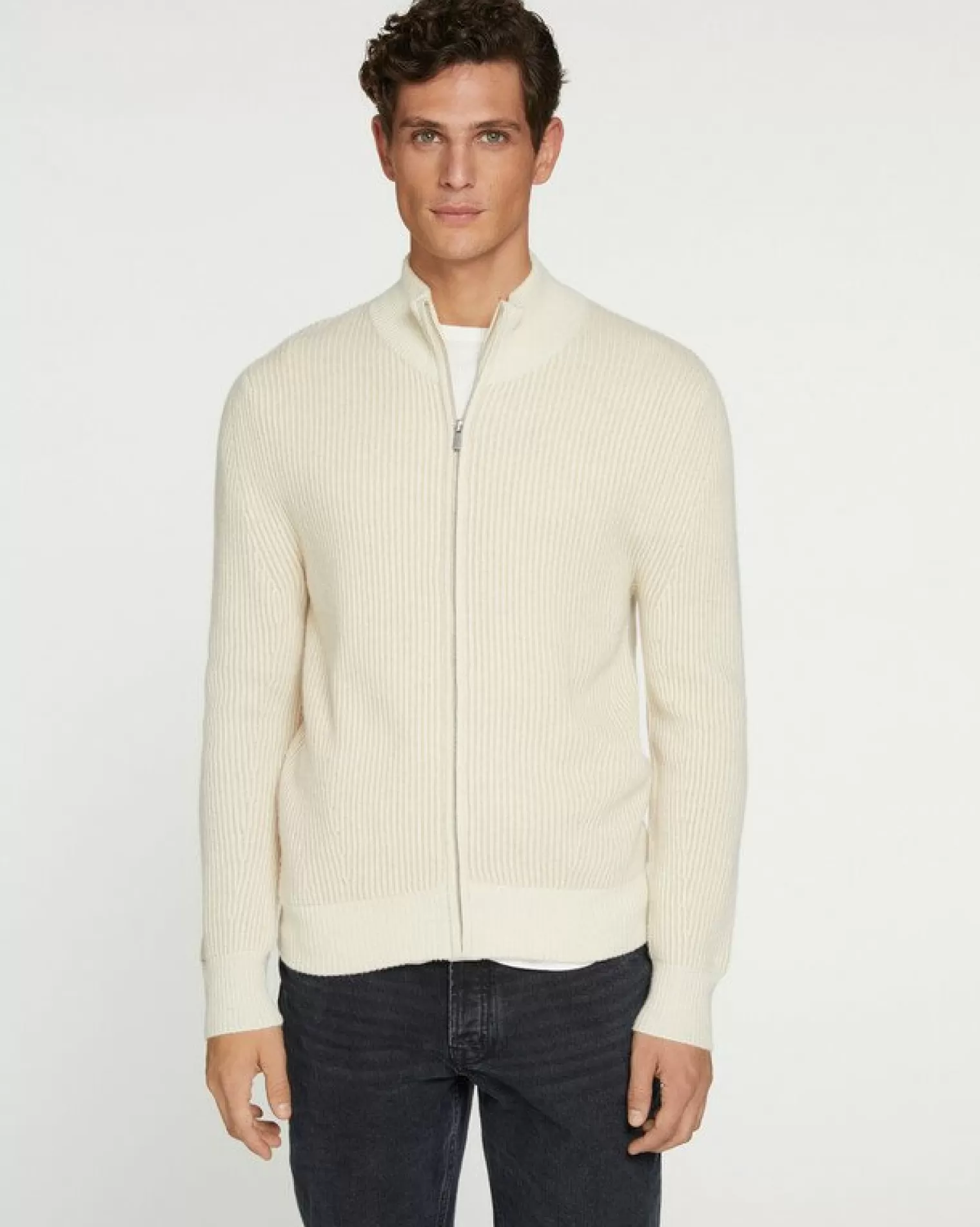 Kujten Jackets & Vests>Men Cashmere Trucker Neck Cardigan, 4-Threads Organique