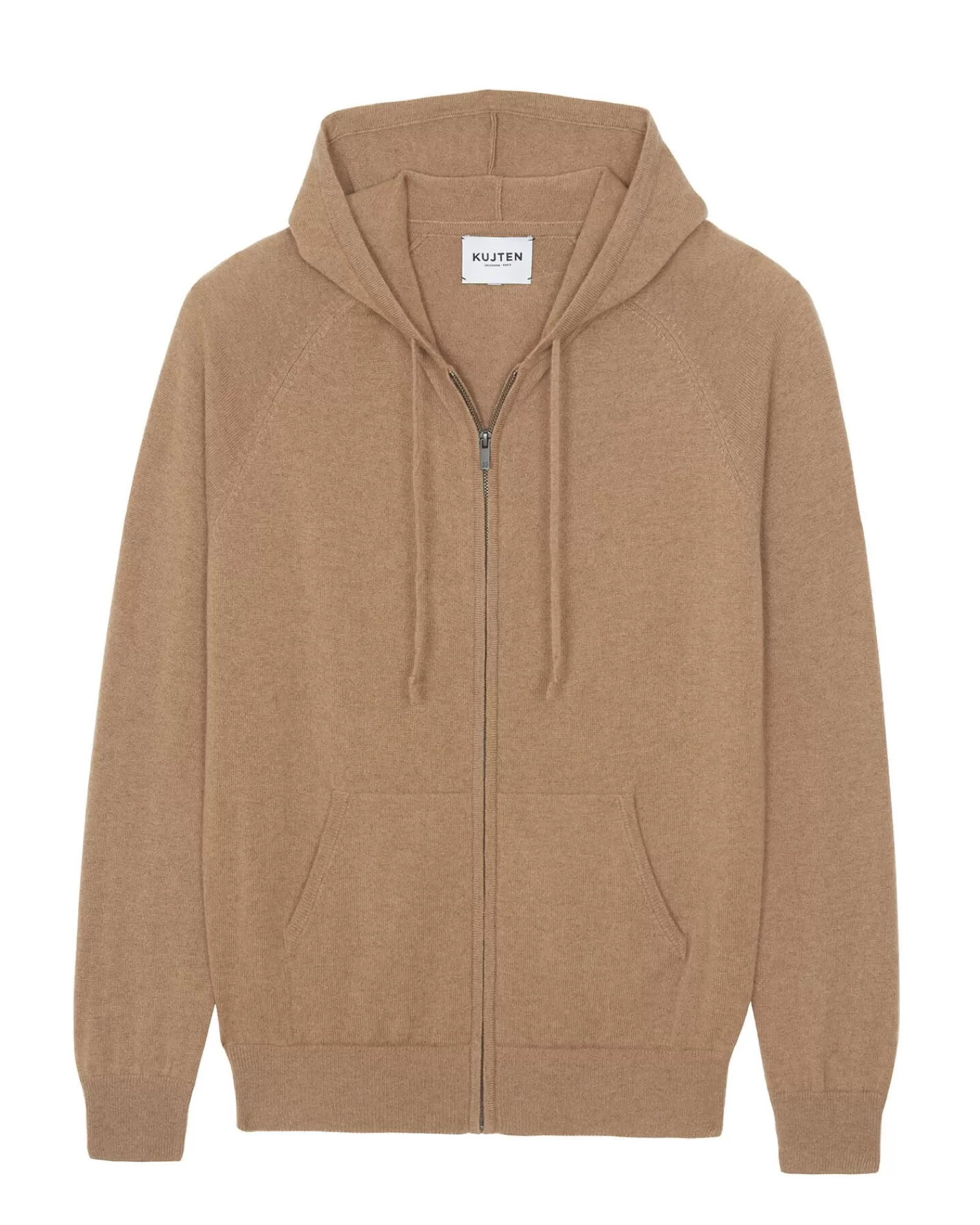 Kujten Hoodies>Men Cashmere Vest With Zipped Hood Camelo