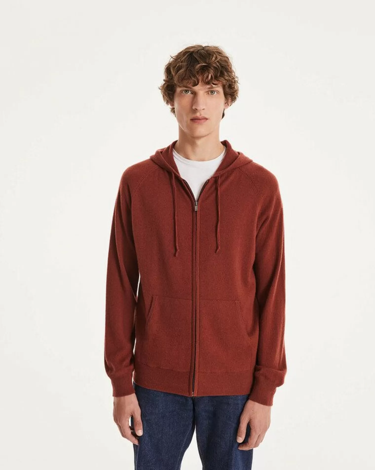 Kujten Hoodies>Men Cashmere Vest With Zipped Hood Bordeaux Sienne