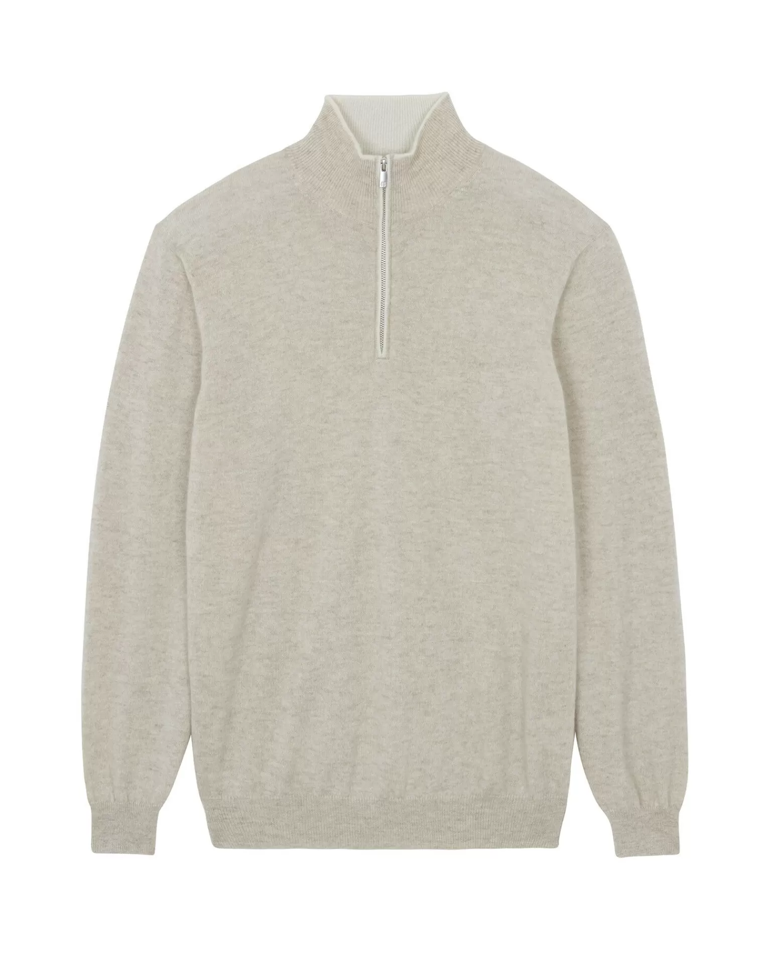 Kujten Sweaters & Sweatshirts>Men Half Zip Cashmere Sweater, 2-Threads Avoine