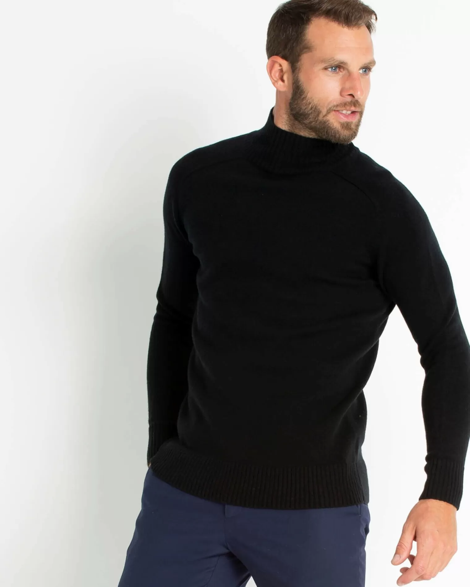 Kujten Sweaters & Sweatshirts>Men Plain High-Neck Cashmere Sweater Noir