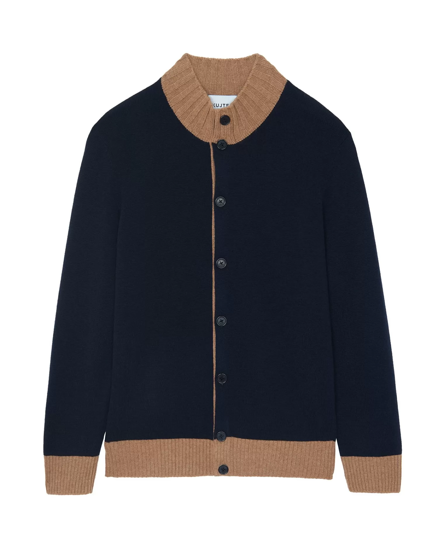 Kujten Jackets & Vests>Men Round Neck Cashmere Cardigan Bleu Marine Fonce