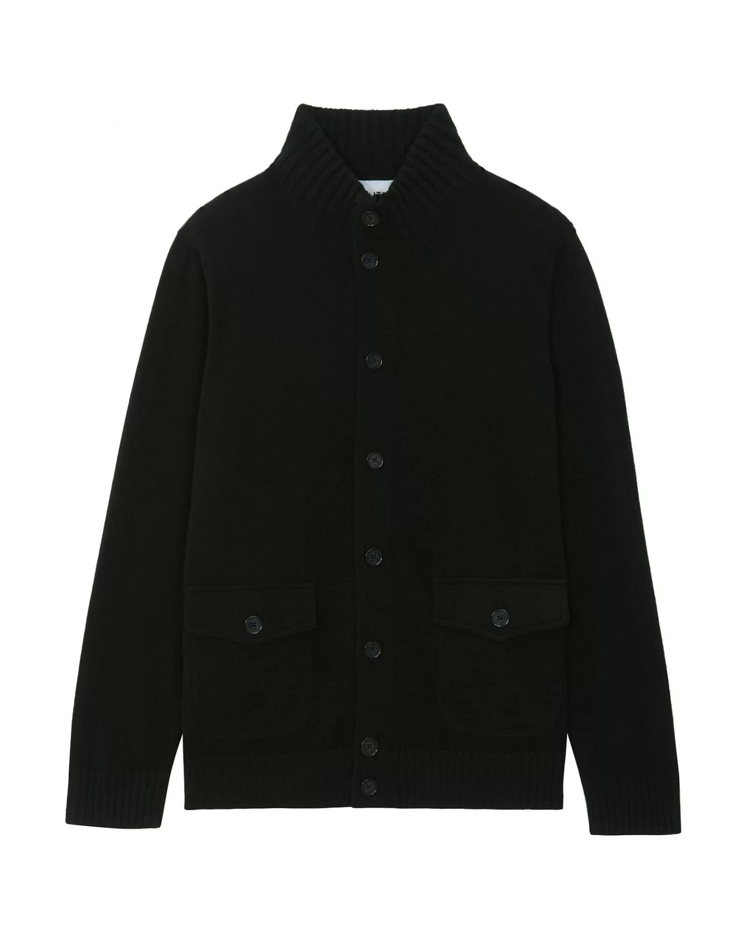 Kujten Jackets & Vests>Men Round Neck Cashmere Cardigan Noir