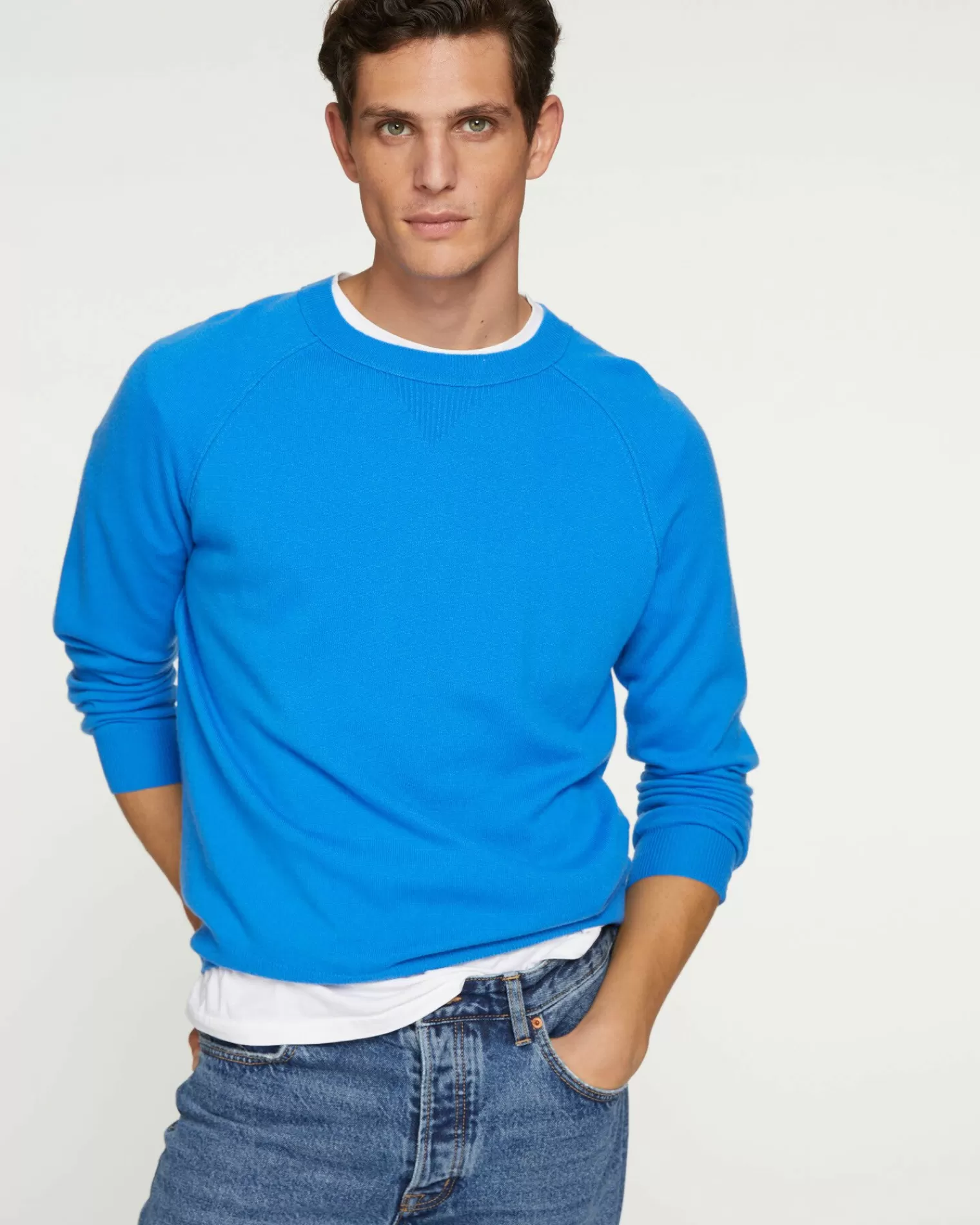 Kujten Sweaters & Sweatshirts>Men Round Neck Cashmere Sweater Bleu Kabalos