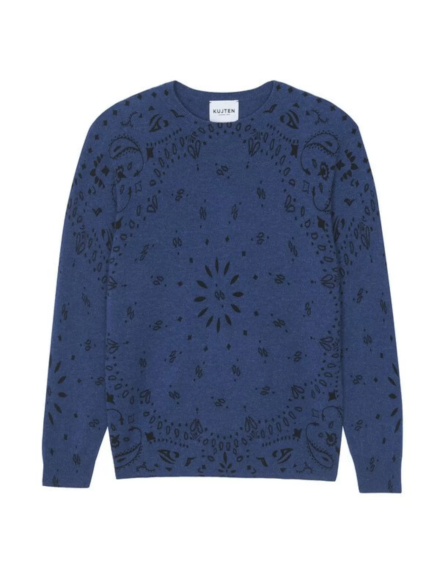 Kujten Sweaters & Sweatshirts>Men Round Neck Cashmere Sweater, 2-Threads Bleu Jeans Fonce