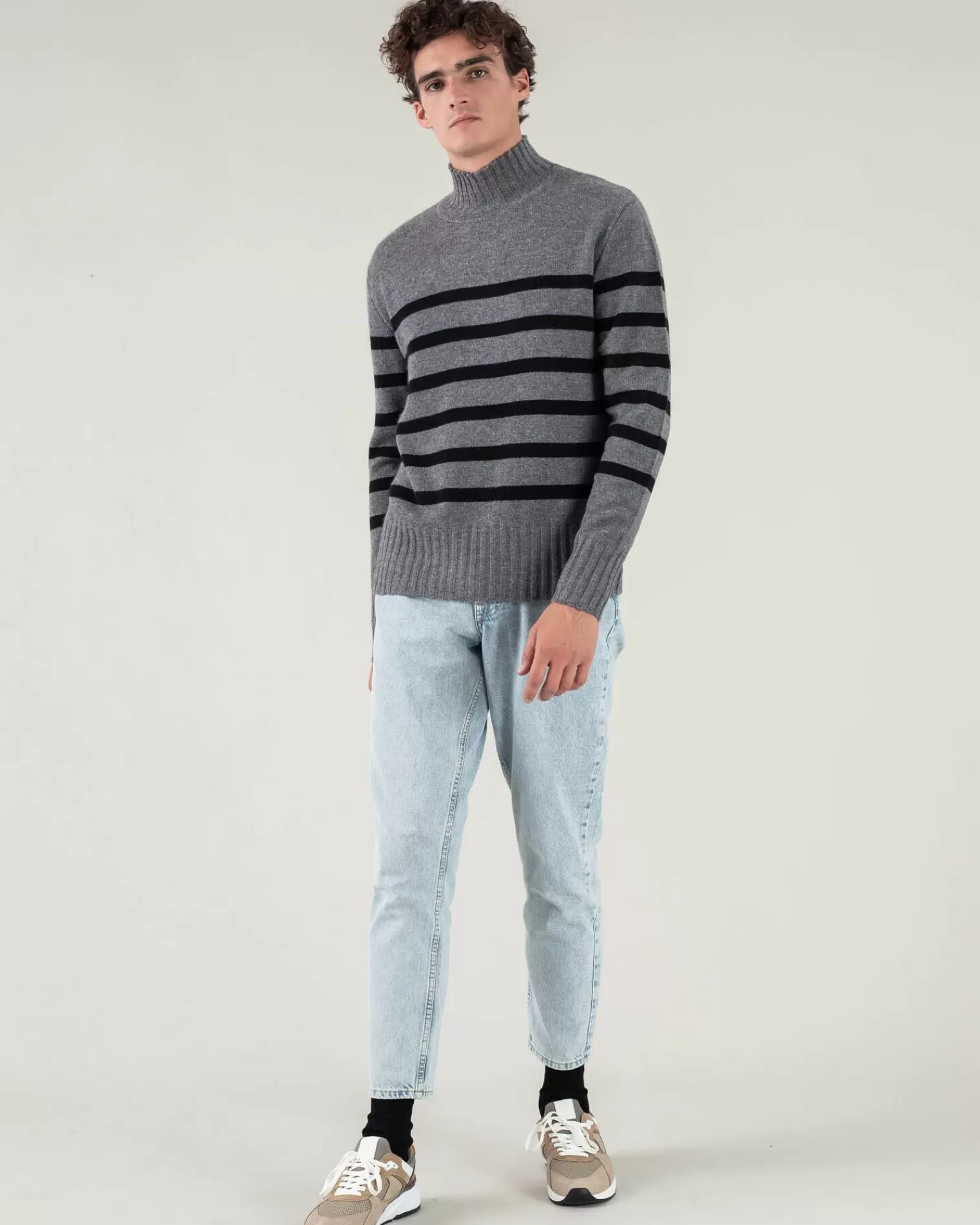 Kujten Sweaters & Sweatshirts>Men Sailor High-Neck Cashmere Sweater Gris Flanelle