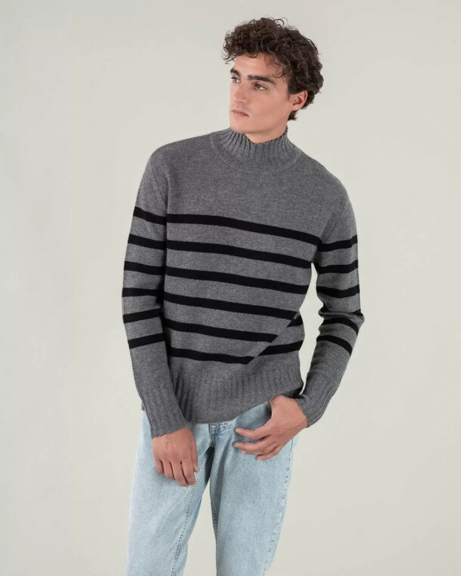 Kujten Sweaters & Sweatshirts>Men Sailor High-Neck Cashmere Sweater Gris Flanelle