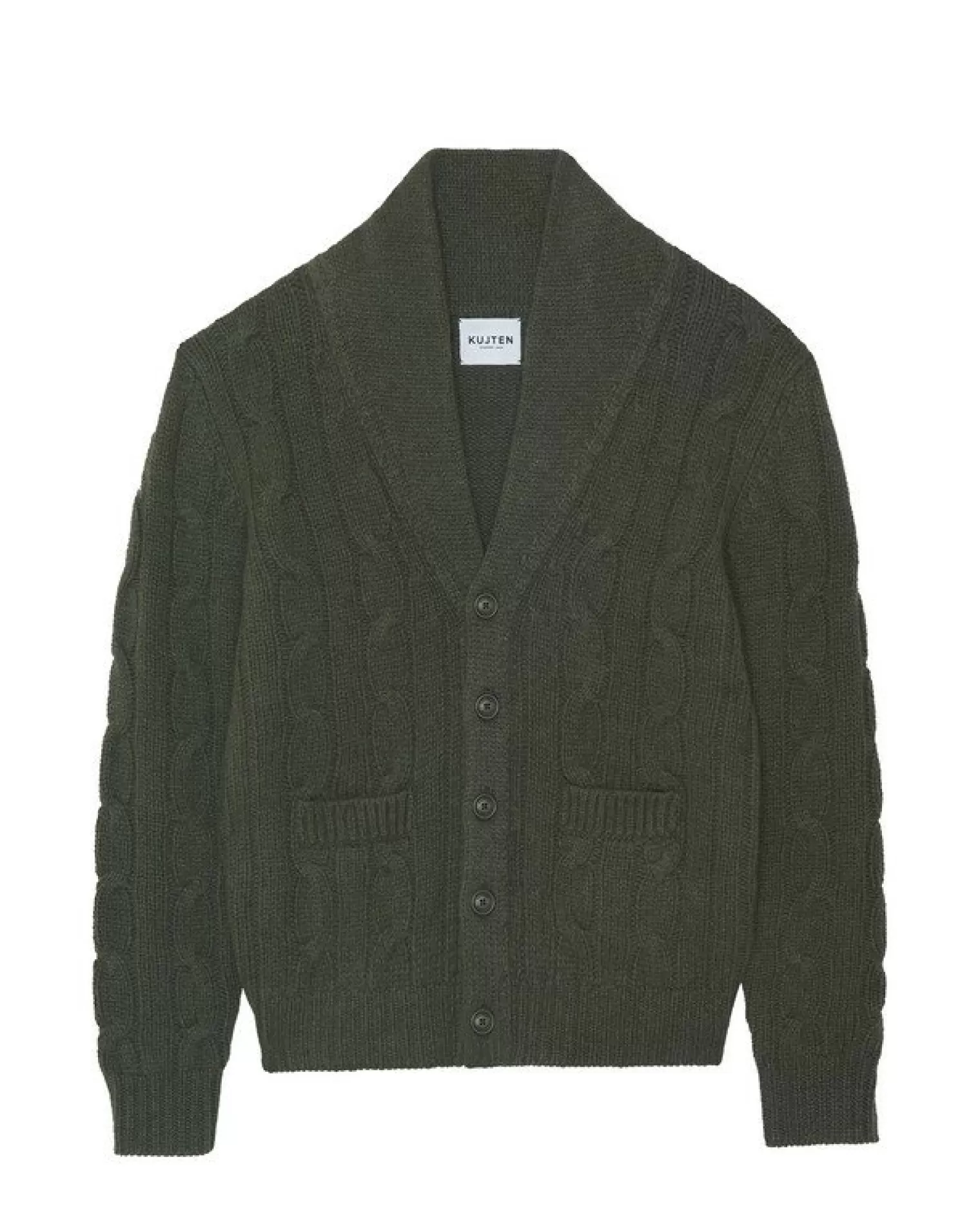 Kujten Jackets & Vests>Men Shawl Collared Cashmere Cardigan Kaki Fonce