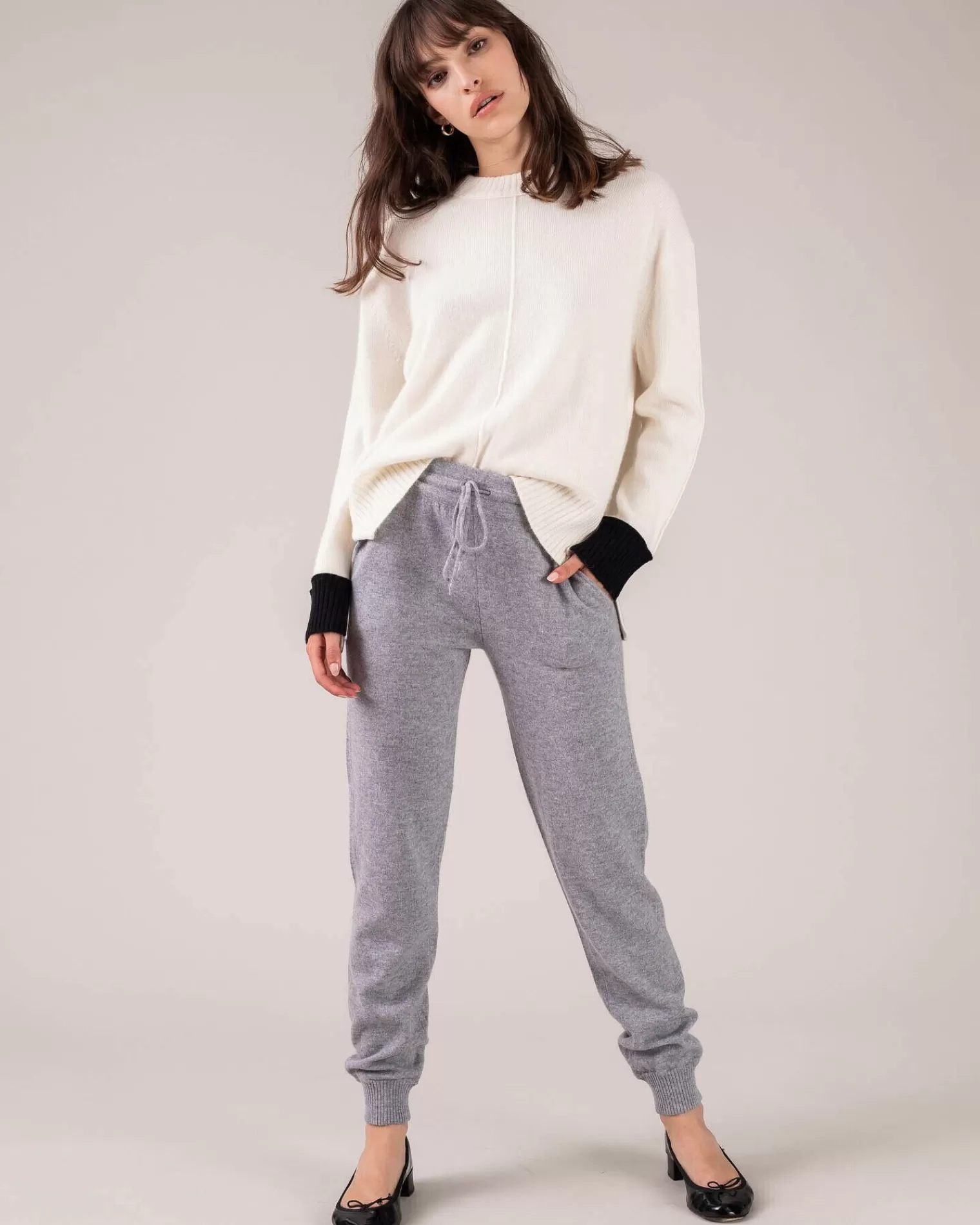 Kujten Joggings & Leggings>Men Straight Cut Cashmere Jogging Gris Chine