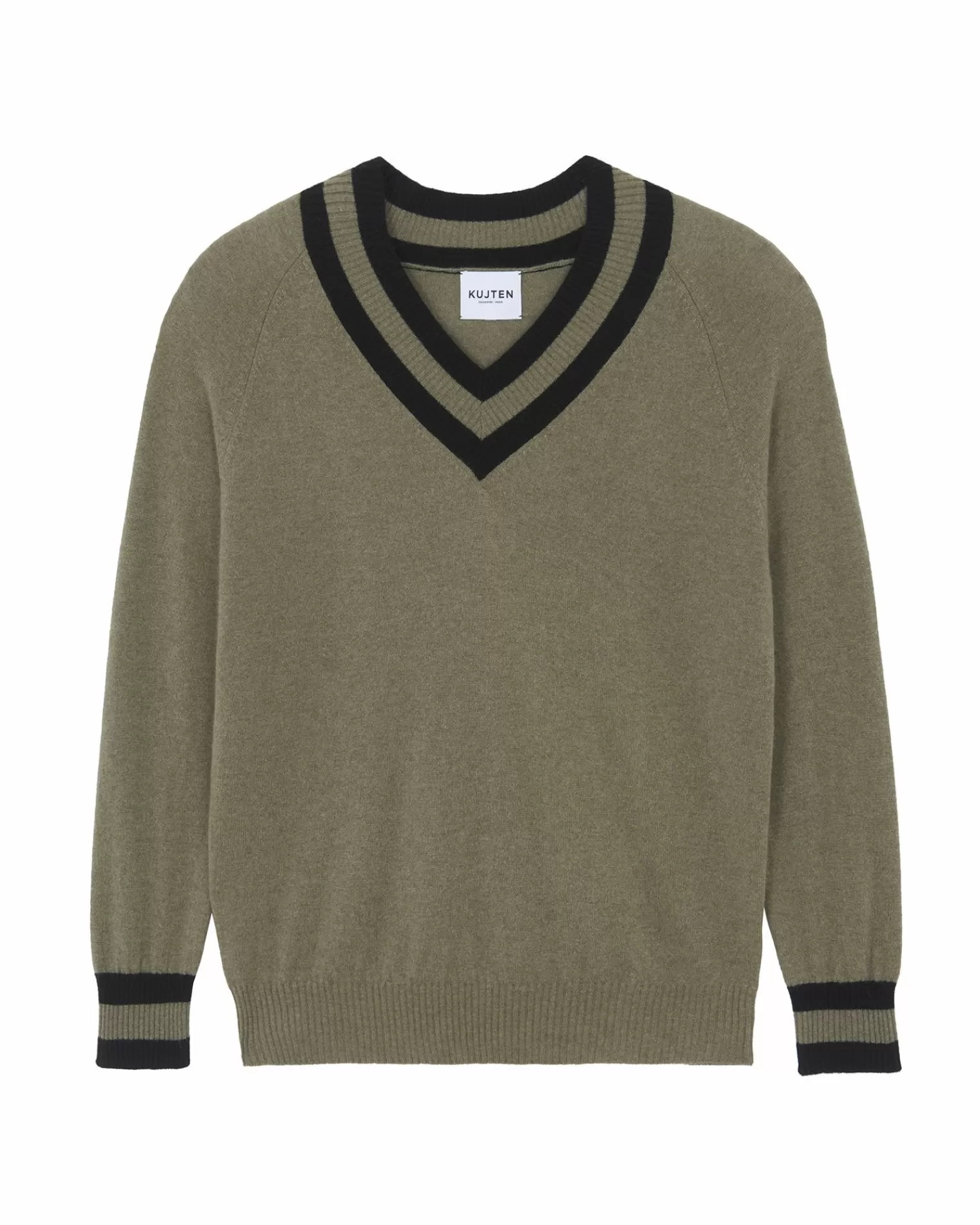 Kujten Sweaters & Sweatshirts>Men Tennis V-Neck Cashmere Sweater Kaki Chine