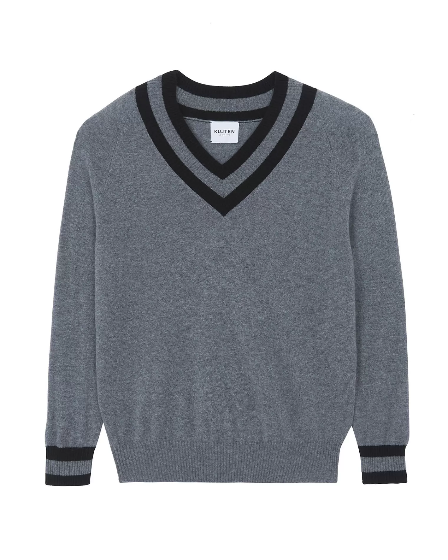 Kujten Sweaters & Sweatshirts>Men Tennis V-Neck Cashmere Sweater Gris Flanelle