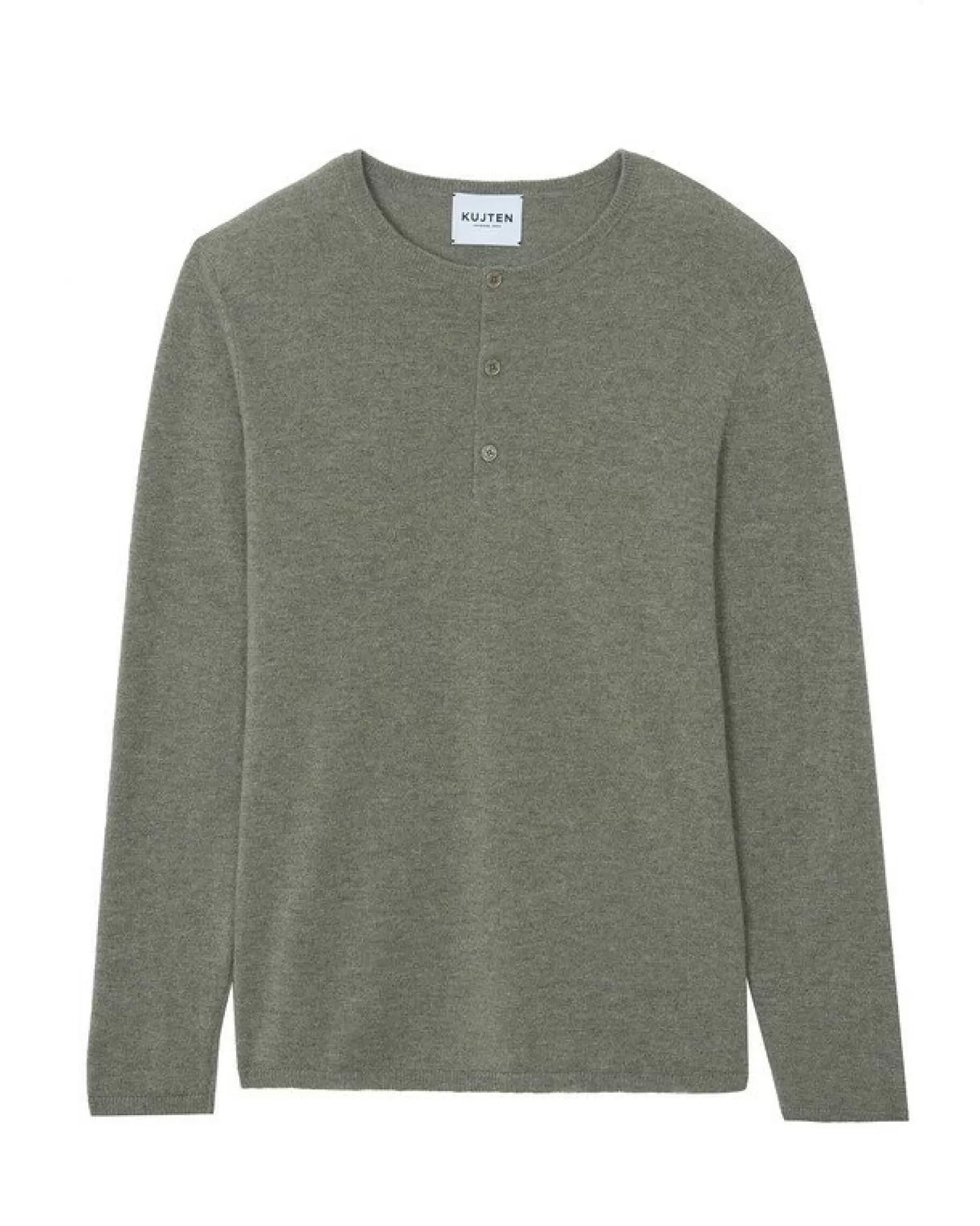 Kujten Sweaters & Sweatshirts>Men Tunisian Collar Cashmere Sweater Kaki Chine