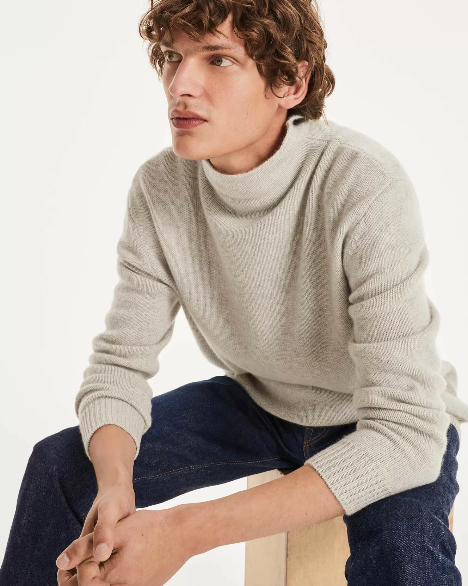 Kujten Sweaters & Sweatshirts>Men Turtleneck Cashmere Sweater Gris Bouleau