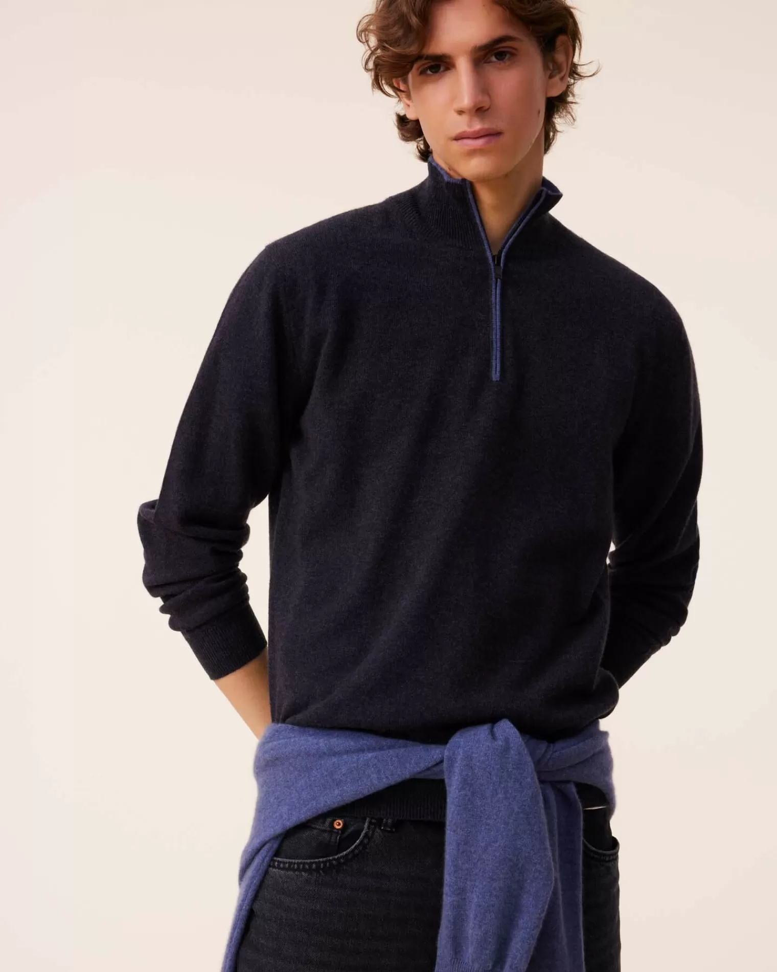 Kujten Sweaters & Sweatshirts>Men Turtleneck Cashmere Sweater, 2-Threads Ocean