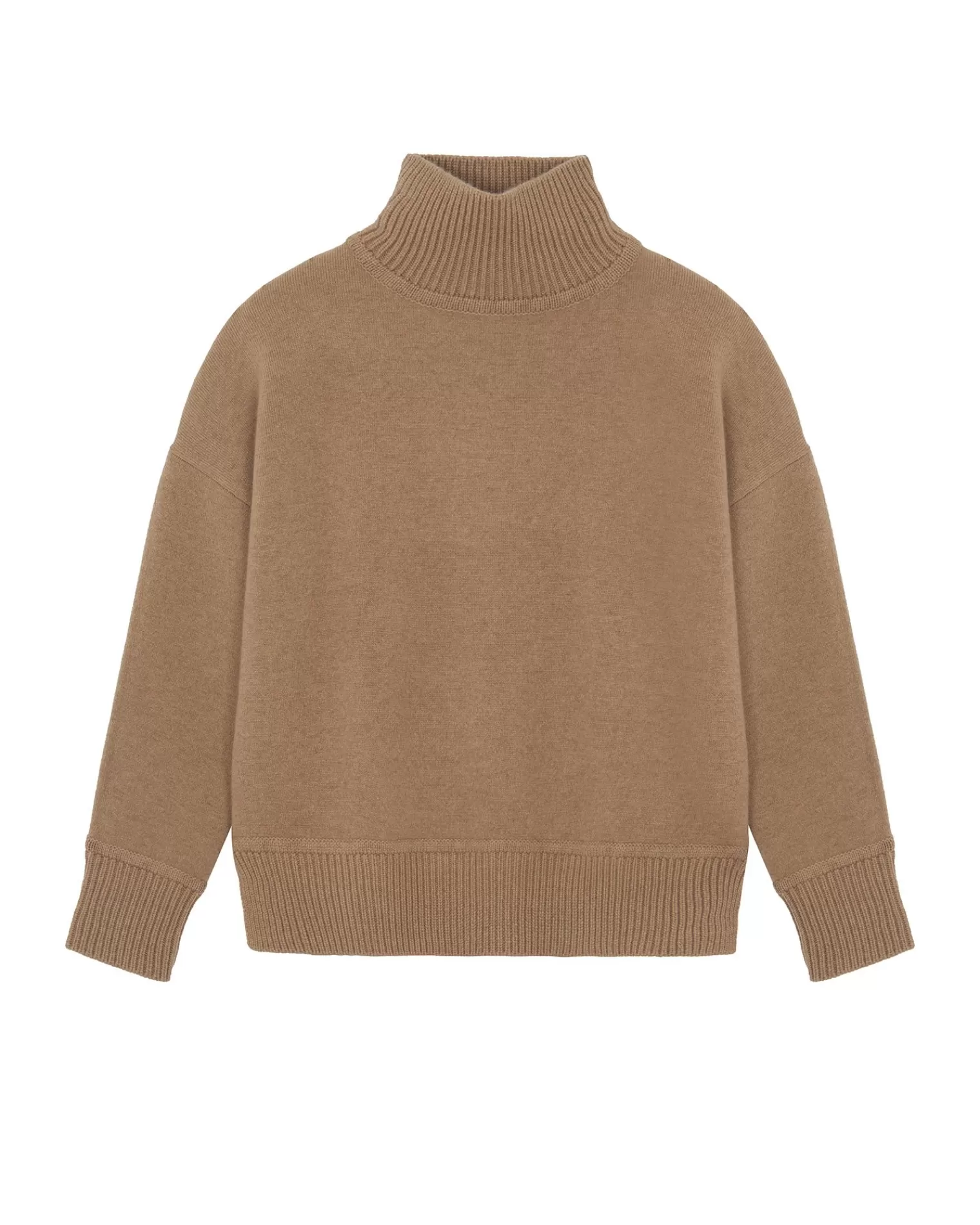 Kujten Sweaters & Sweatshirts>Milano Chimney Neck Cashmere Sweater, 2-Threads Camelo