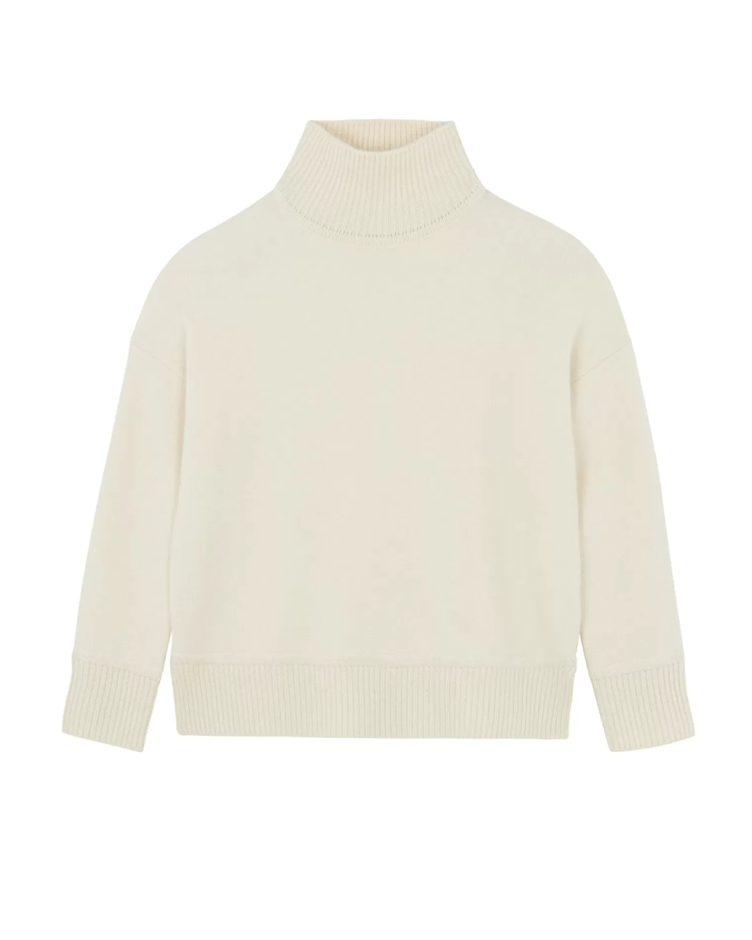 Kujten Sweaters & Sweatshirts>Milano Chimney Neck Cashmere Sweater, 2-Threads Blanc