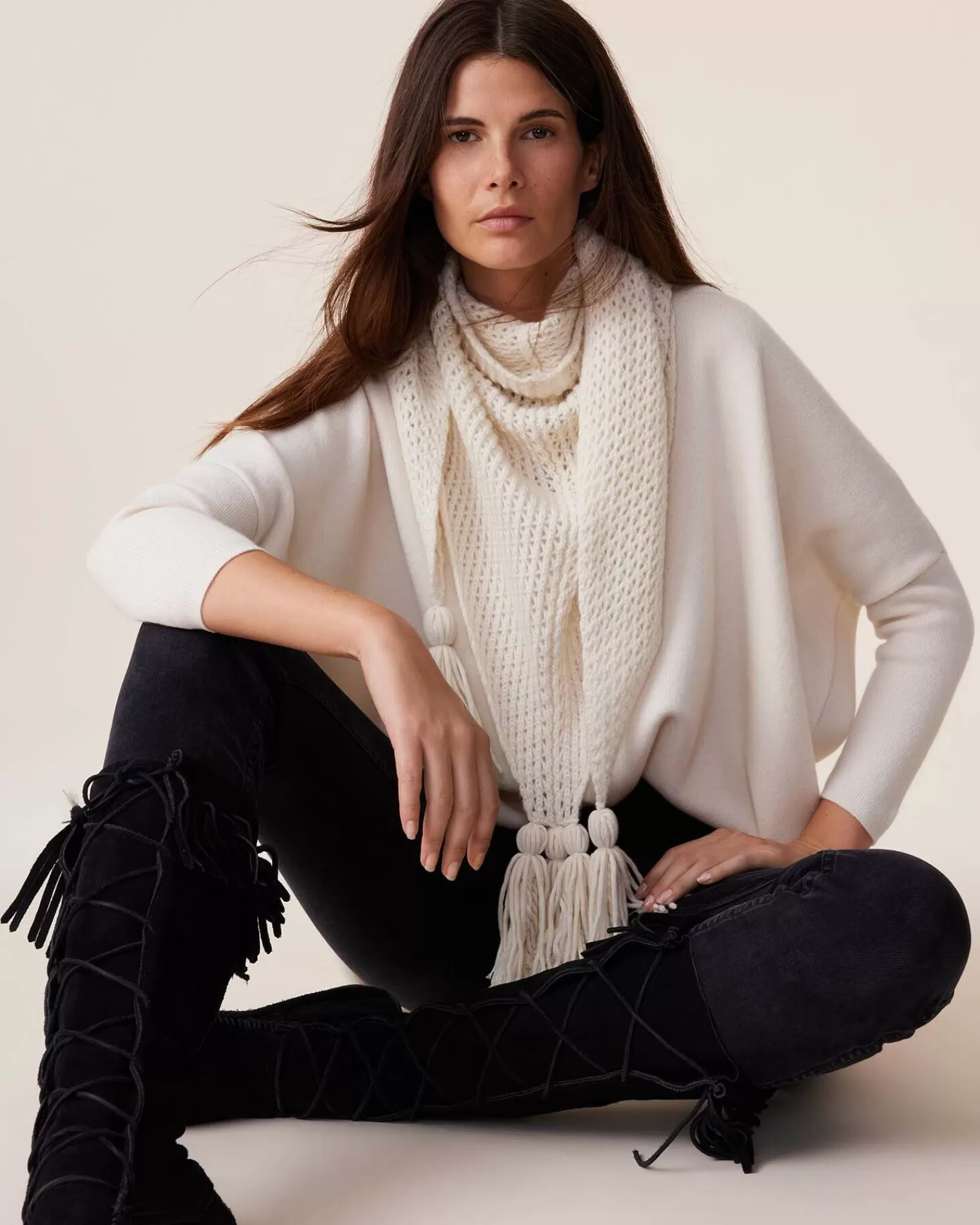 Kujten Sweaters & Sweatshirts>Milano Oversized V-Neck Cashmere Sweater, 2-Threads Blanc