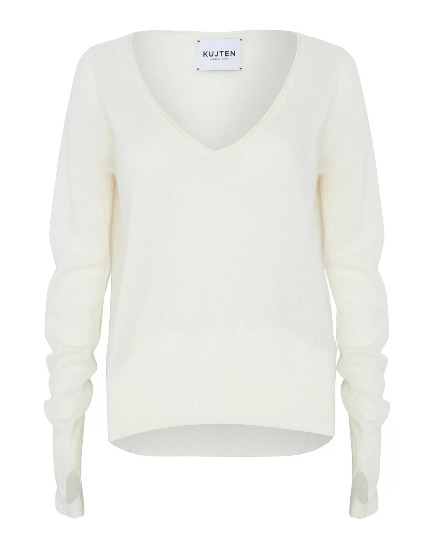 Kujten Sweaters & Sweatshirts>Mittens Sleeves V-Neck Cashmere Sweater Blanc