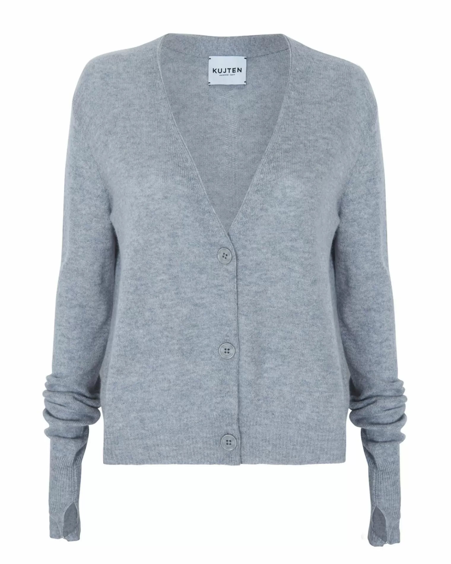 Kujten Jackets & Vests>Mittens Sleeves Woman Cashmere Cardigan Gris Chine