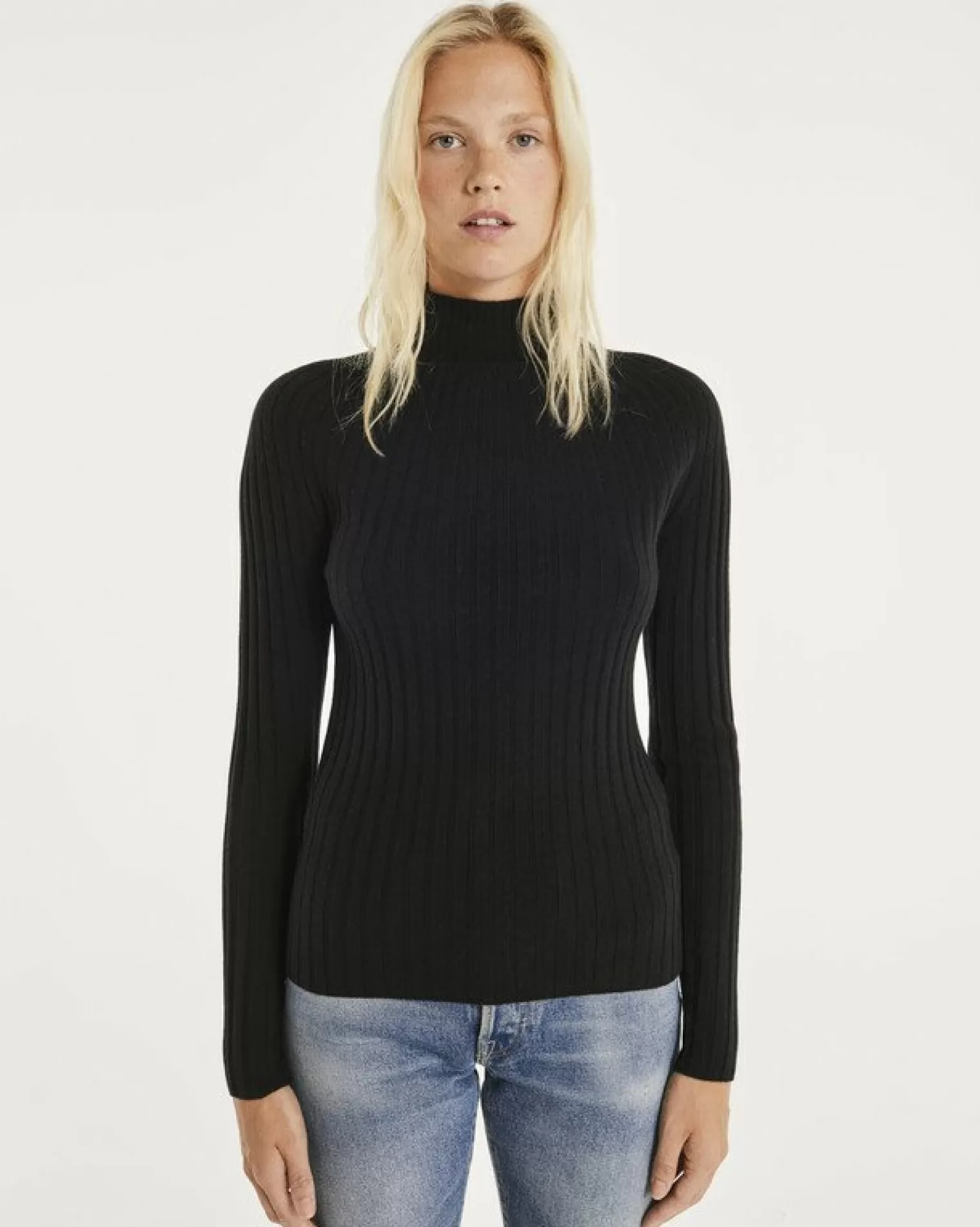 Kujten Sweaters & Sweatshirts>Mock Neck Side Women Cashmere Sweater Noir