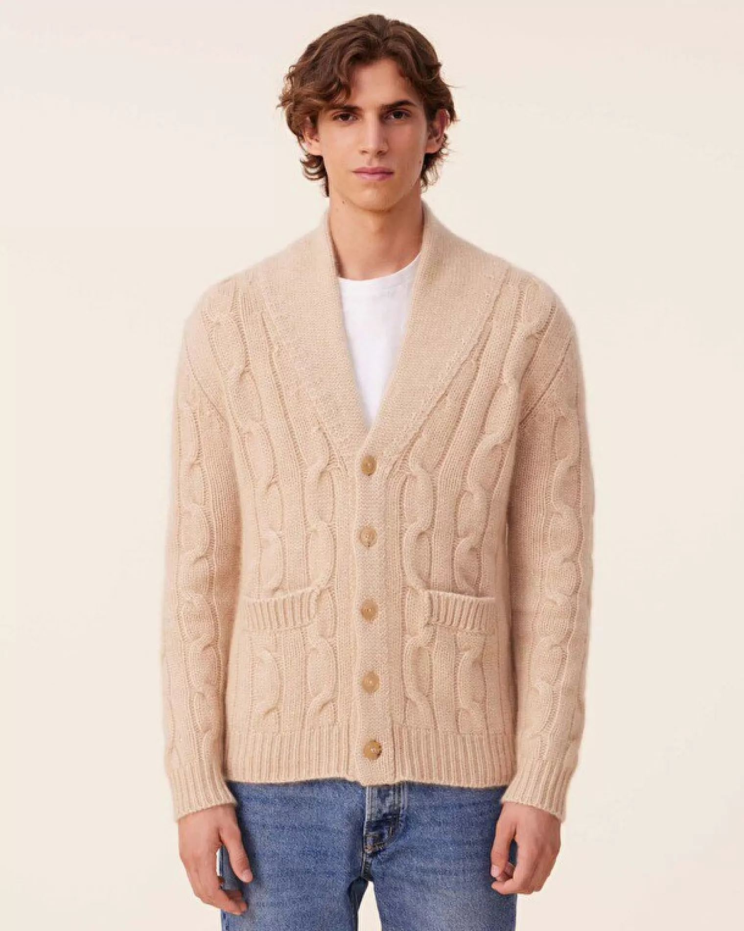 Kujten Jackets & Vests>Organic Shawl Collar Cashmere Cardigan Unisex, 14-Threads Organique