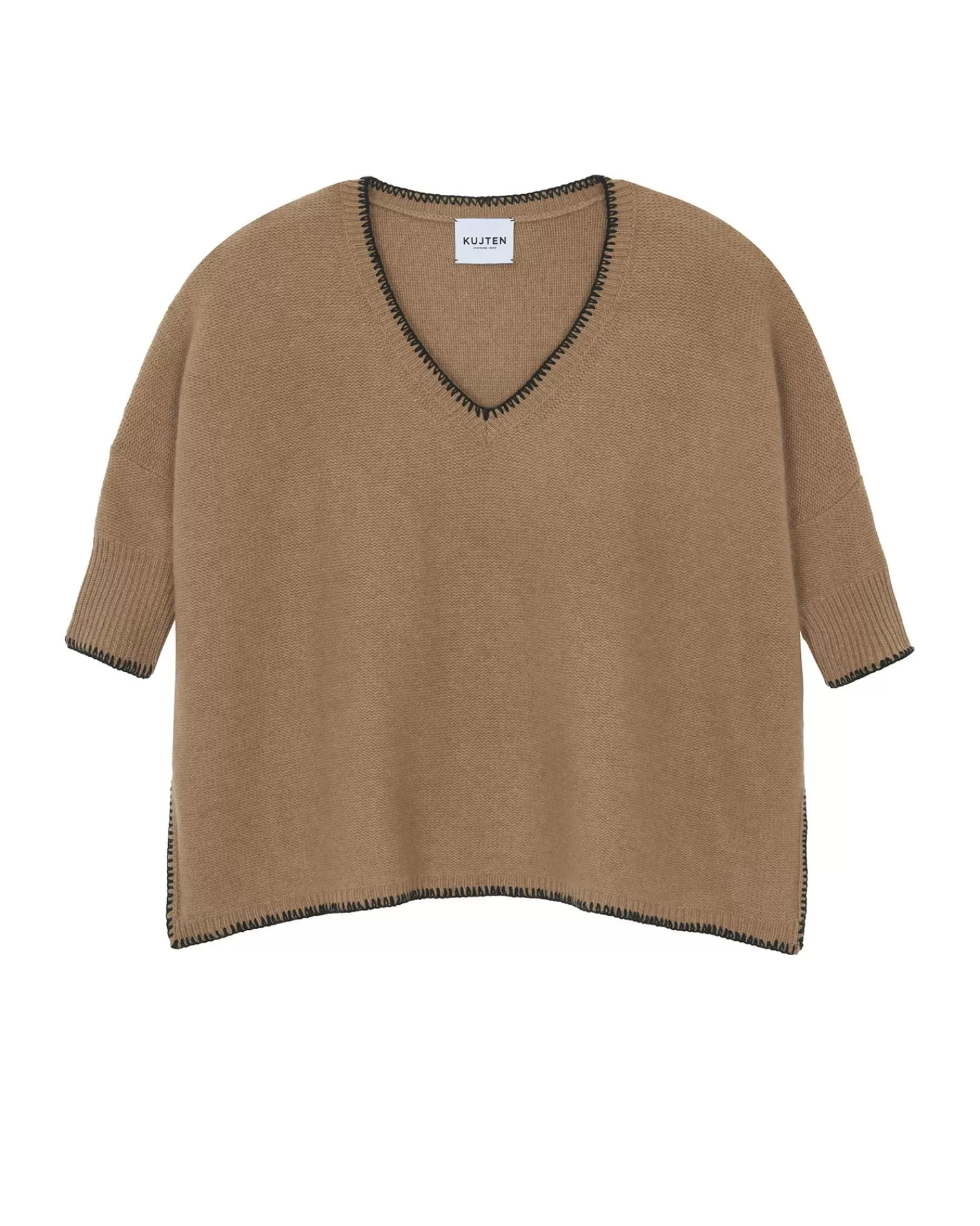 Kujten Sweaters & Sweatshirts>Oversize 3/4 Sleeves Cashmere Sweater, 6-Threads Camelo