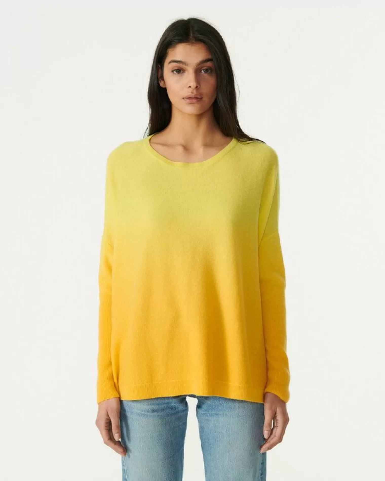 Kujten Sweaters & Sweatshirts>Oversize Boat Neck Cashmere Sweater Jaune Fluo