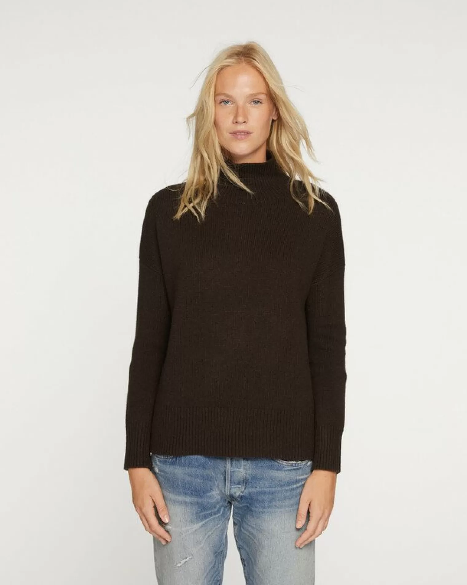 Kujten Sweaters & Sweatshirts>Oversize Funnel Neck Cashmere Sweater Marron