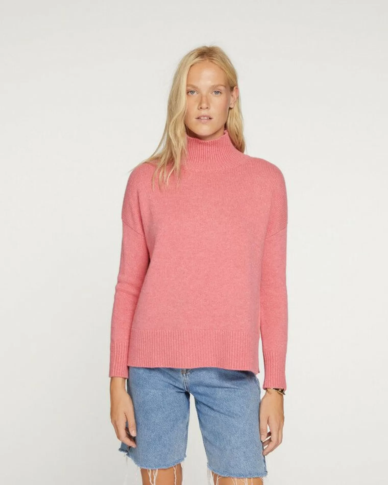 Kujten Sweaters & Sweatshirts>Oversize Funnel Neck Cashmere Sweater Rose Chine