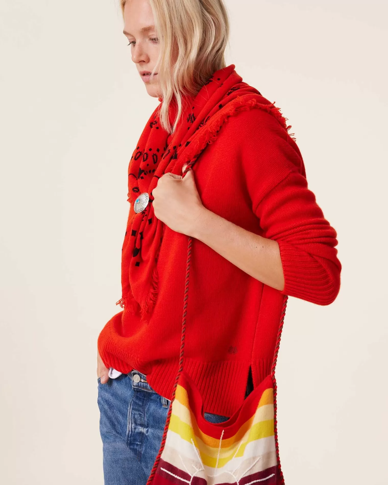 Kujten Sweaters & Sweatshirts>Oversize Funnel Neck Cashmere Sweater, 8-Threads Orange Rosso