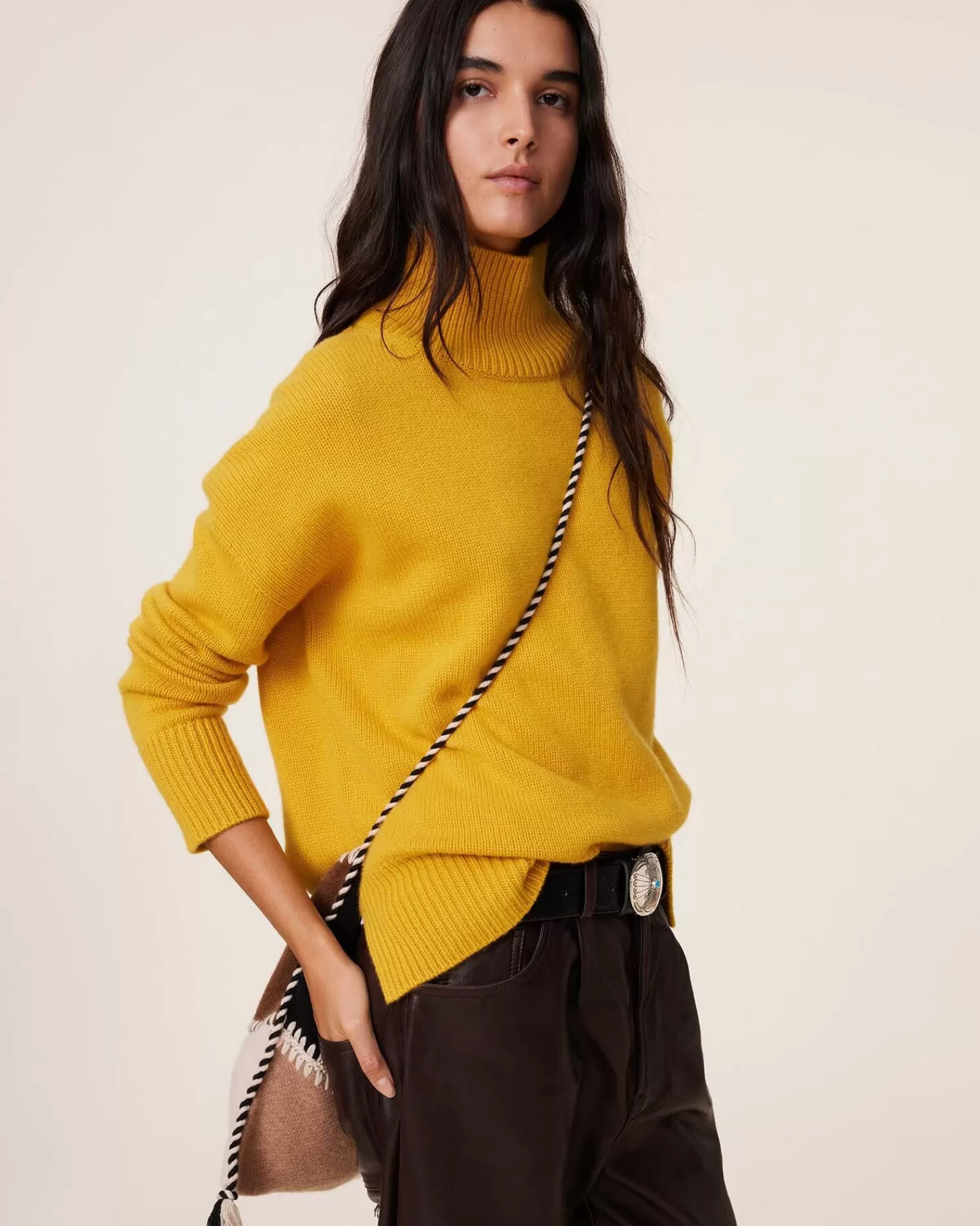 Kujten Sweaters & Sweatshirts>Oversize Funnel Neck Cashmere Sweater, 8-Threads Jaune Safran