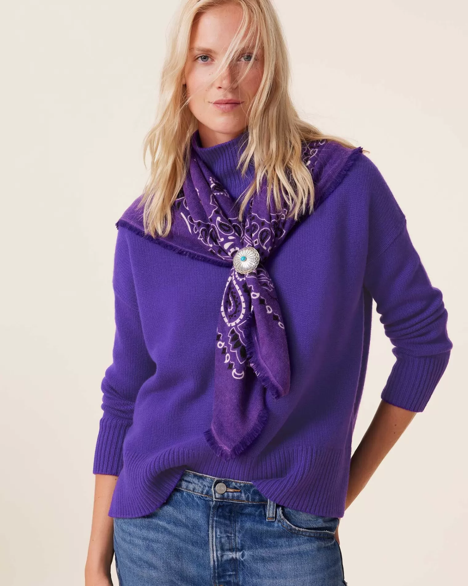 Kujten Sweaters & Sweatshirts>Oversize Funnel Neck Cashmere Sweater, 8-Threads Deep Purple