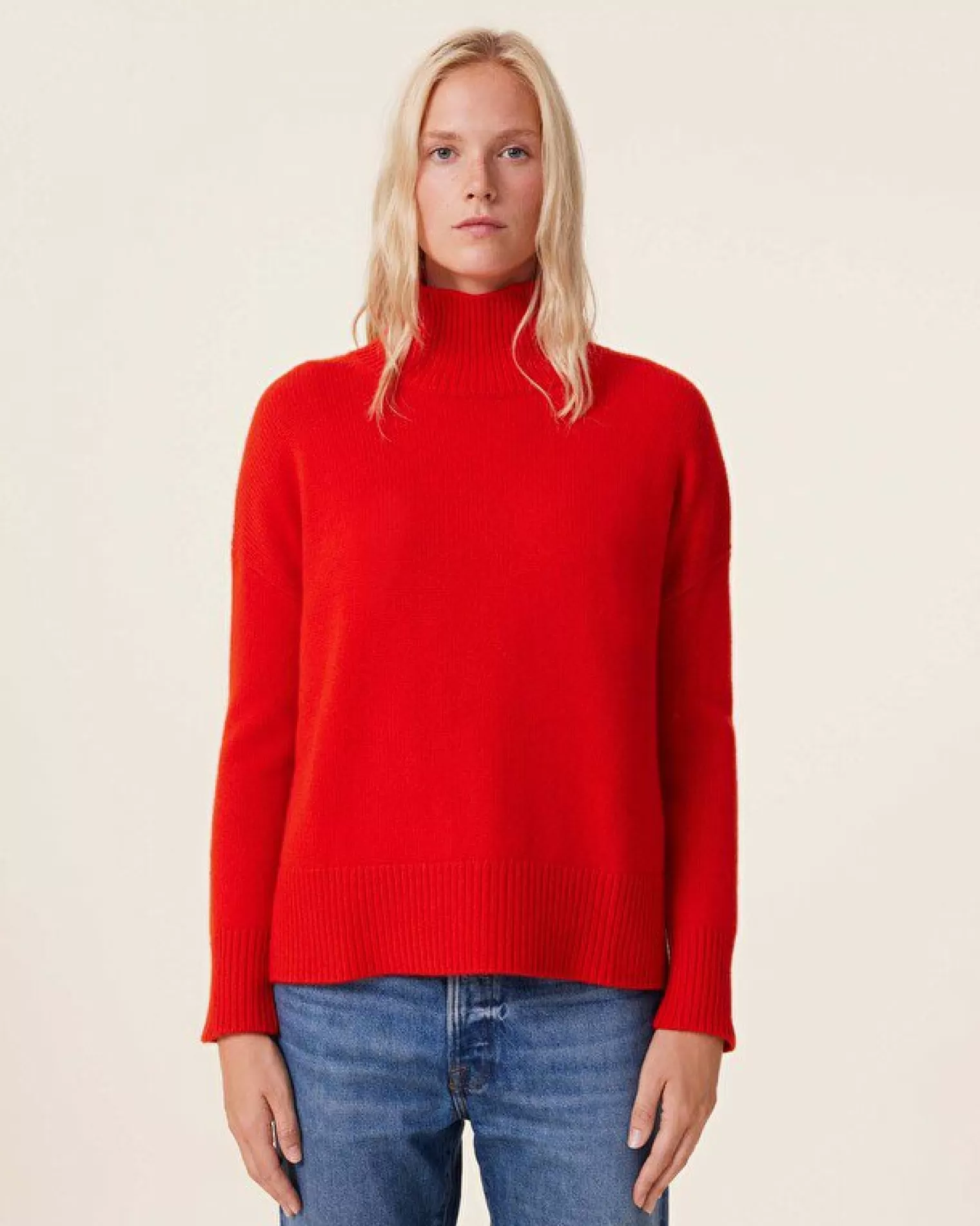 Kujten Sweaters & Sweatshirts>Oversize Funnel Neck Cashmere Sweater, 8-Threads Orange Rosso