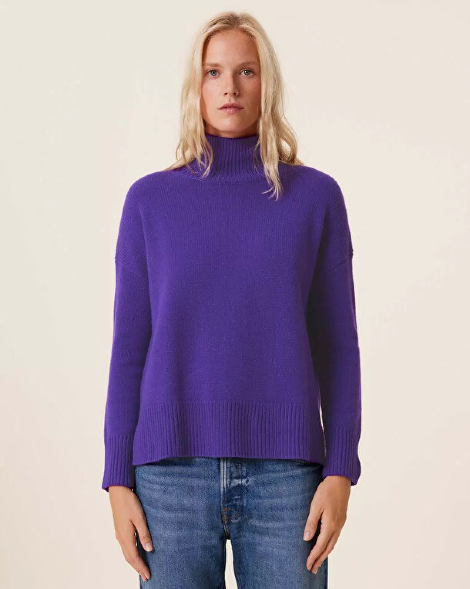 Kujten Sweaters & Sweatshirts>Oversize Funnel Neck Cashmere Sweater, 8-Threads Deep Purple