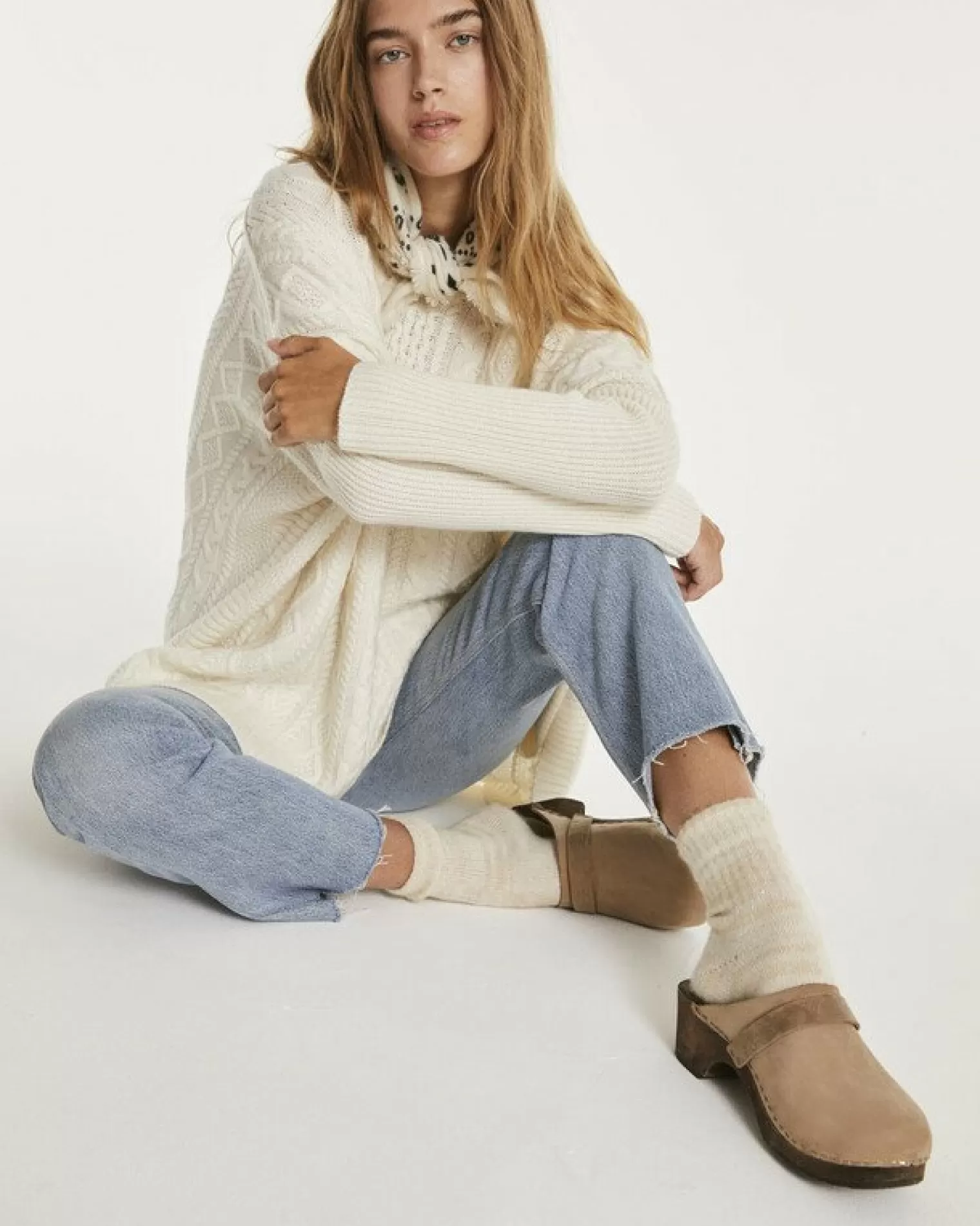 Kujten Capes & Ponchos>Oversize Round Neck Cashmere Poncho Blanc