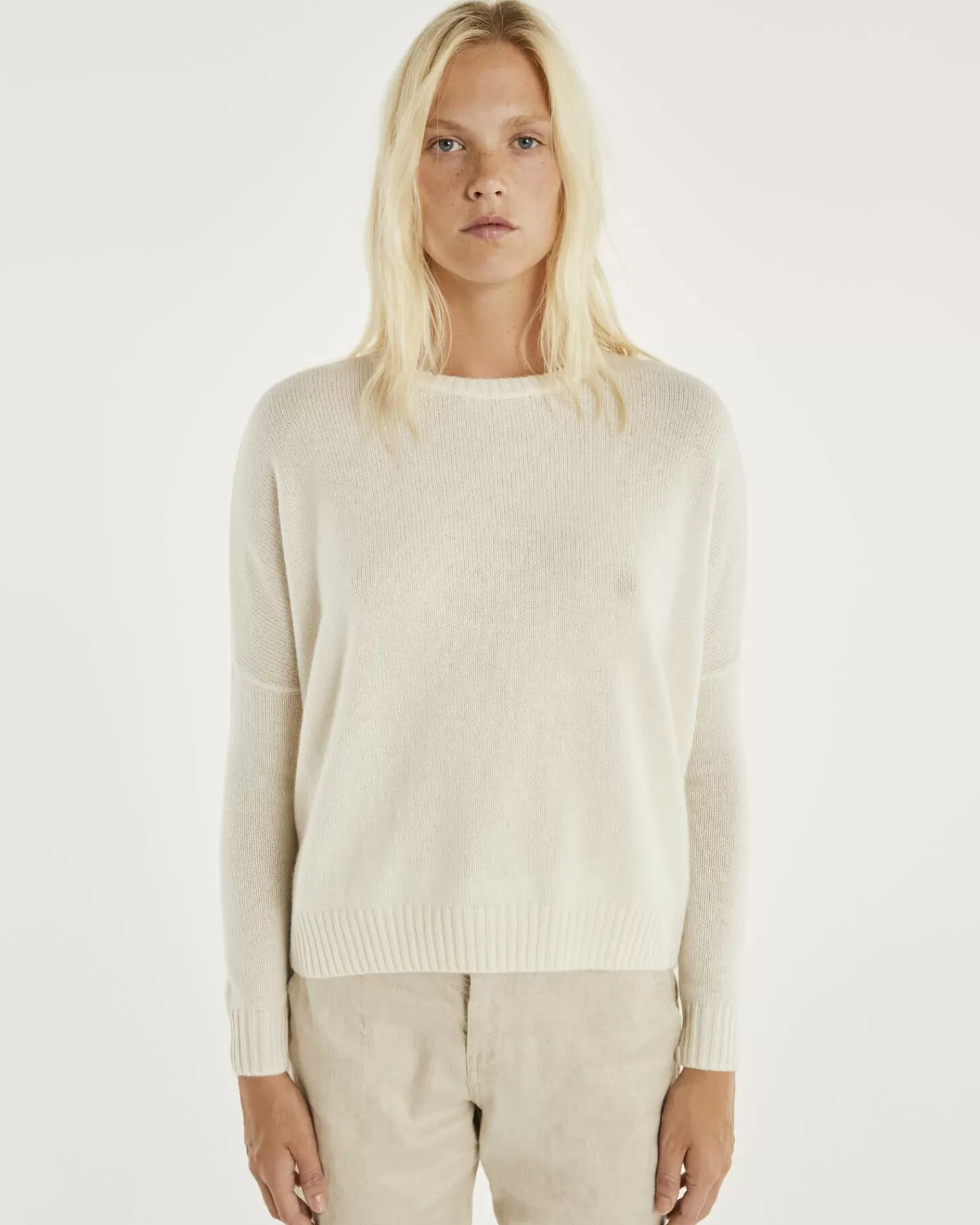 Kujten Sweaters & Sweatshirts>Oversize Round Neck Cashmere Sweater, 4-Threads Blanc