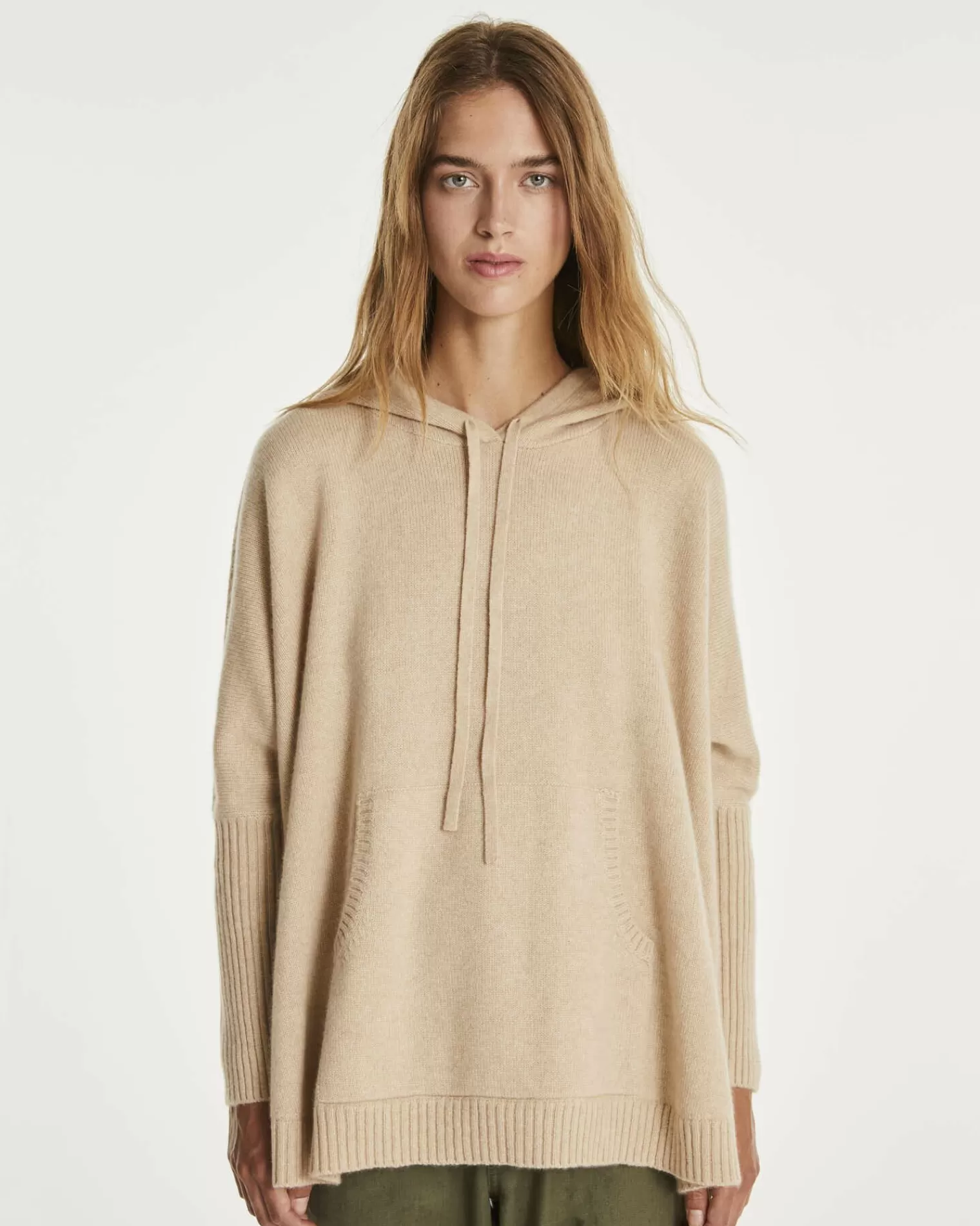 Kujten Hoodies>Oversize Round Neck Cashmere Sweatshirt Organique