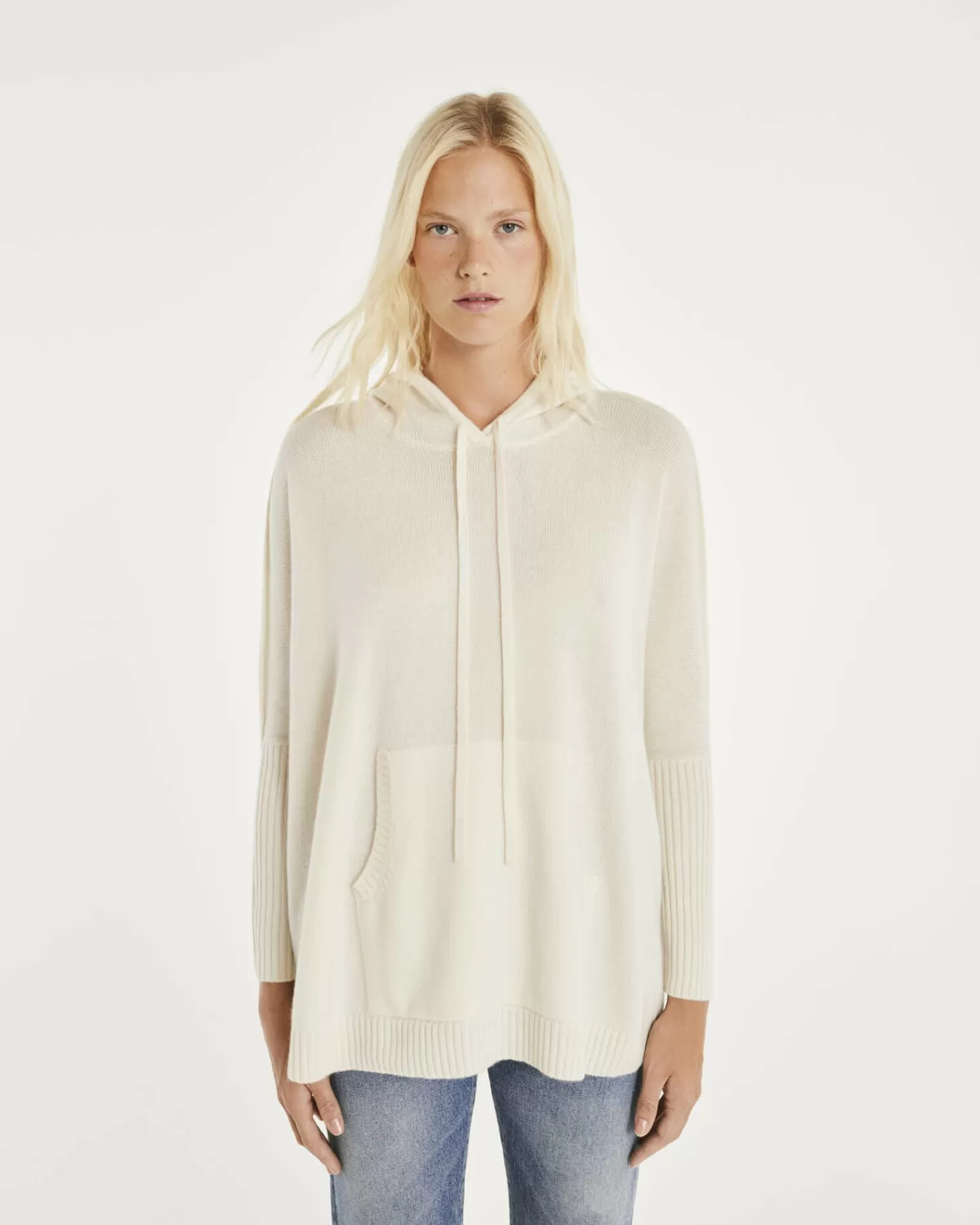 Kujten Hoodies>Oversize Round Neck Cashmere Sweatshirt Blanc