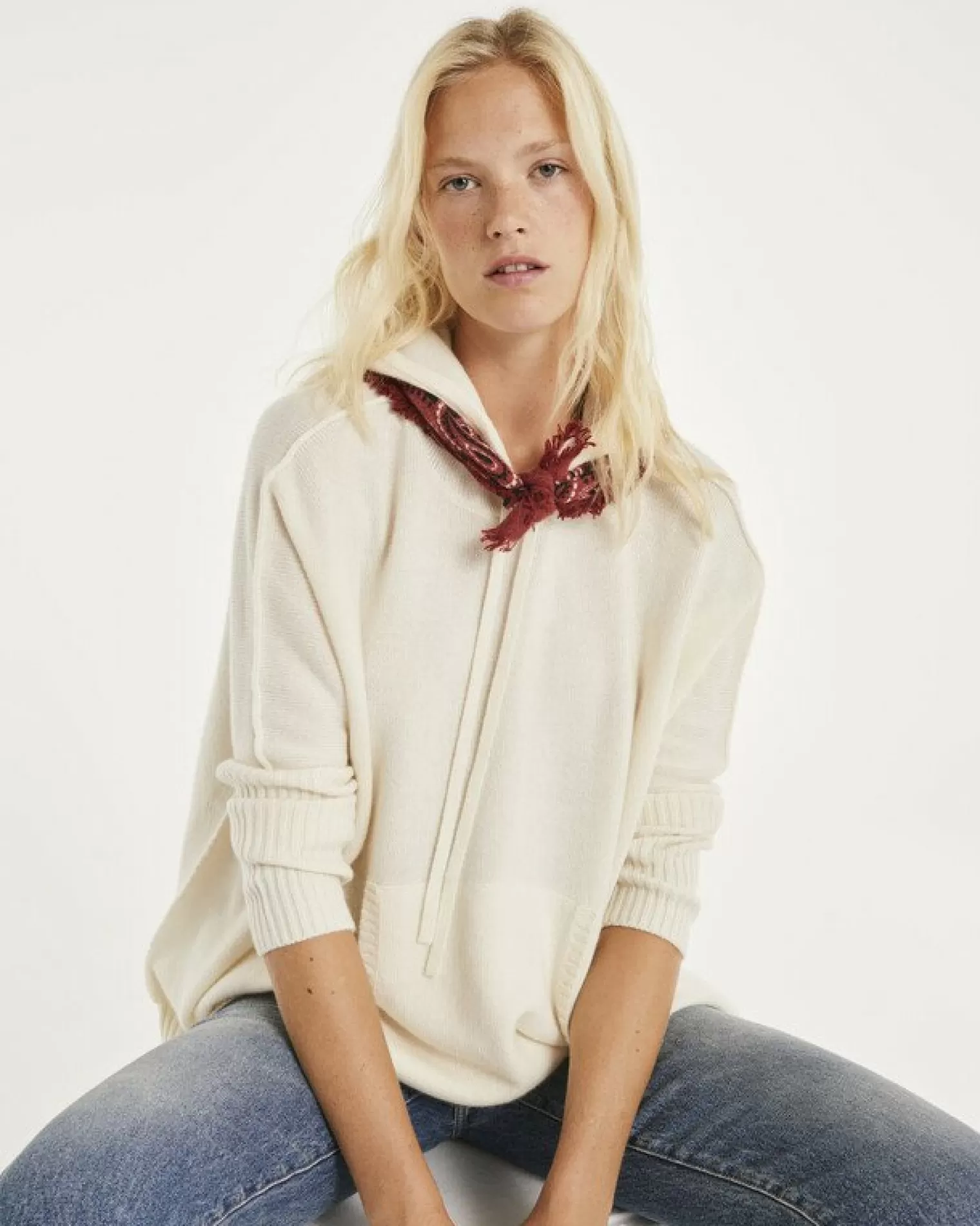 Kujten Hoodies>Oversize Round Neck Cashmere Sweatshirt Blanc