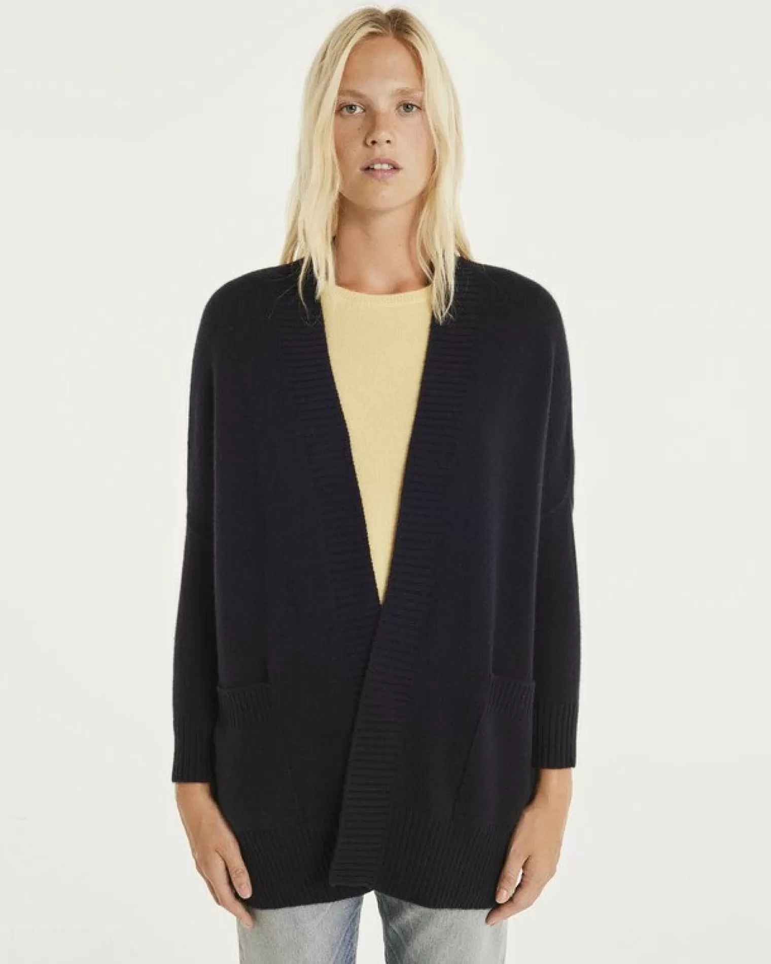 Kujten Jackets & Vests>Oversize Shawl Collar Cashmere Vest Bleu Marine Fonce