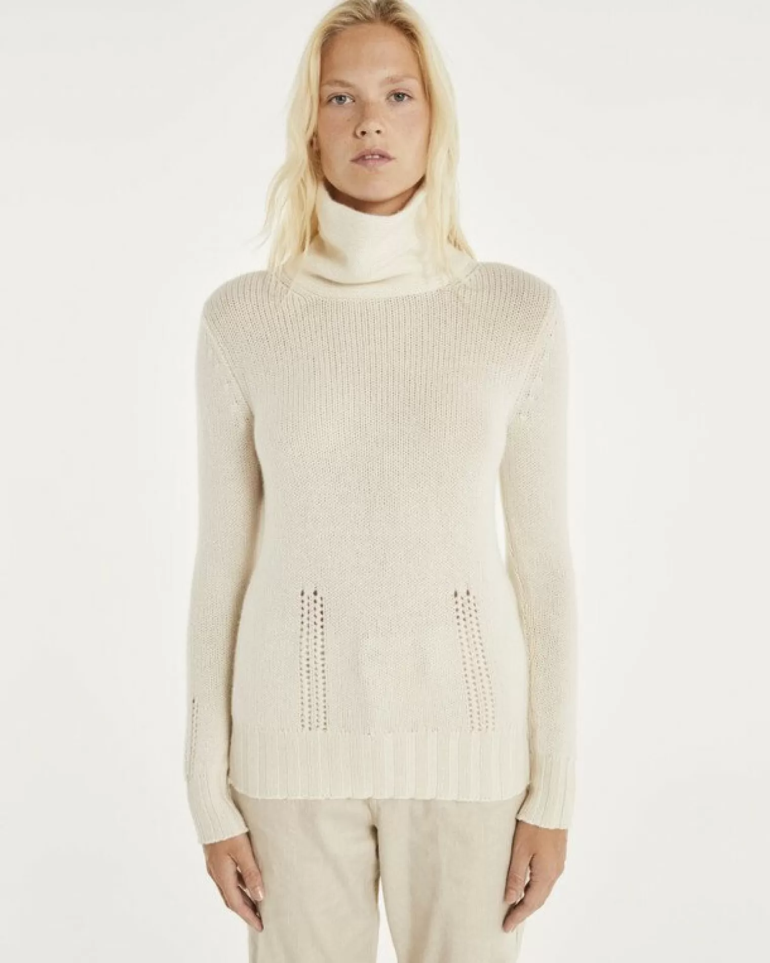 Kujten Sweaters & Sweatshirts>Oversize Turtleneck Cashmere Sweater Blanc