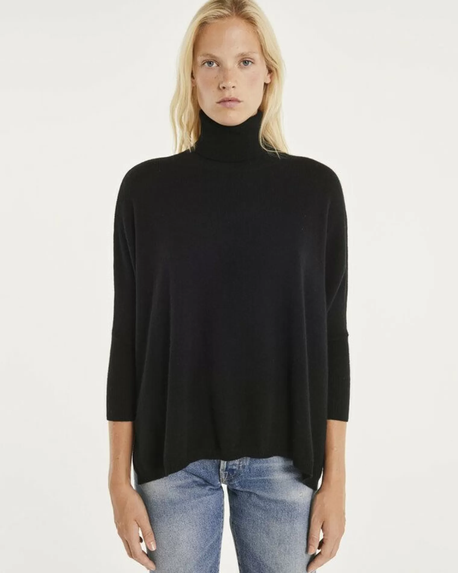 Kujten Sweaters & Sweatshirts>Oversize Turtleneck Cashmere Sweater, 2-Threads Noir