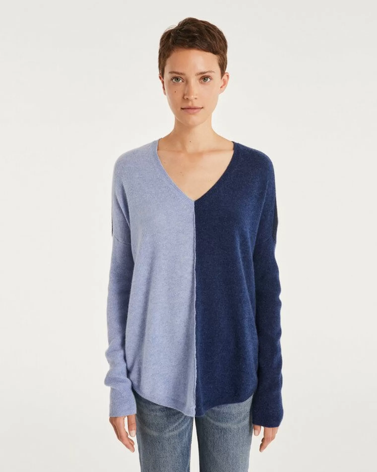 Kujten Sweaters & Sweatshirts>Oversize V-Neck Cashmere Sweater Bleu Jeans