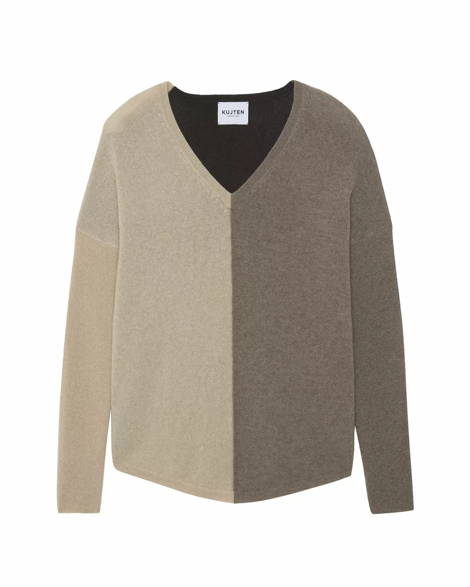 Kujten Sweaters & Sweatshirts>Oversize V-Neck Cashmere Sweater, 2-Threads Marron