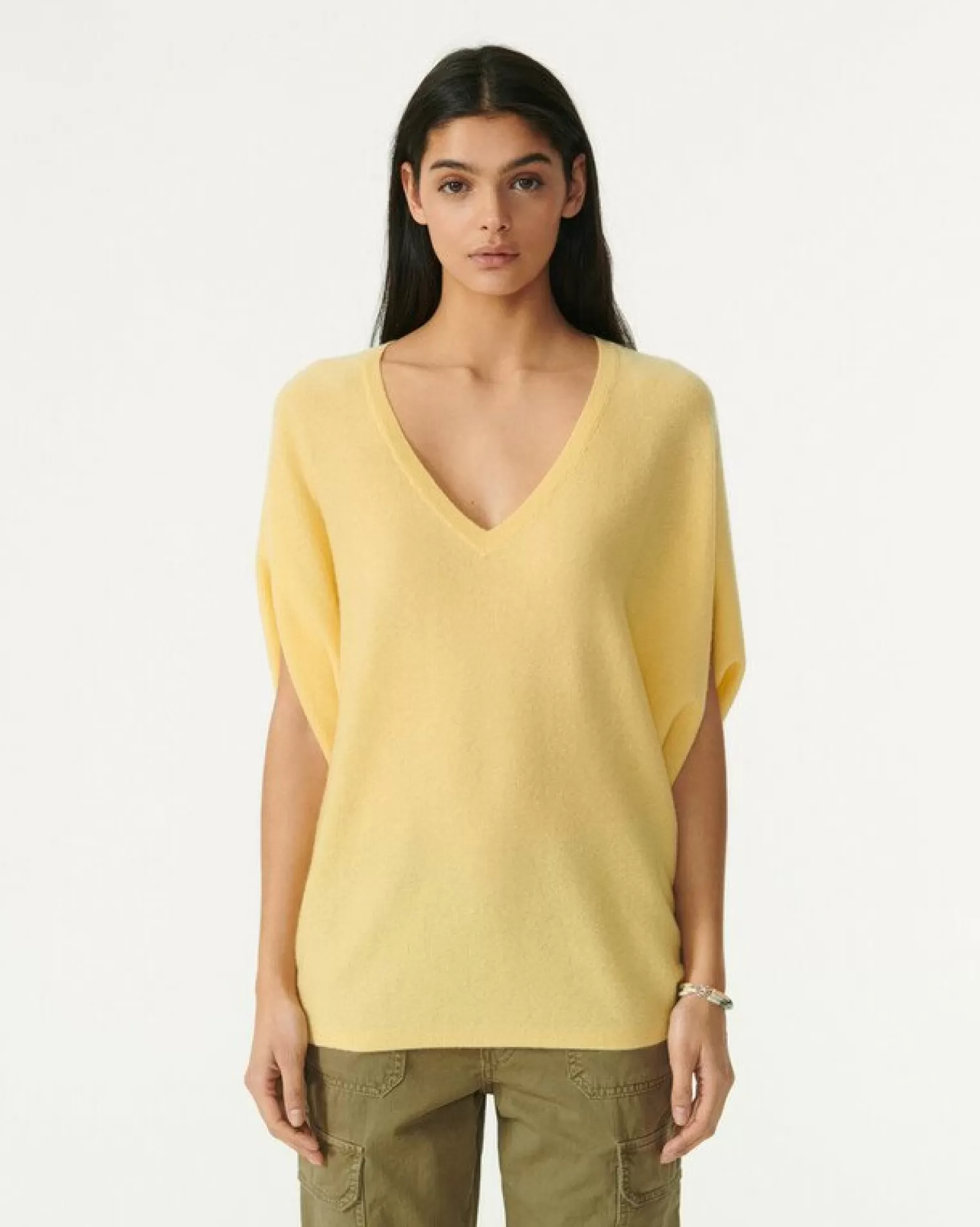 Kujten Sweaters & Sweatshirts>Oversize V-Neck Sleeveless Sweater Jaune Eggshell