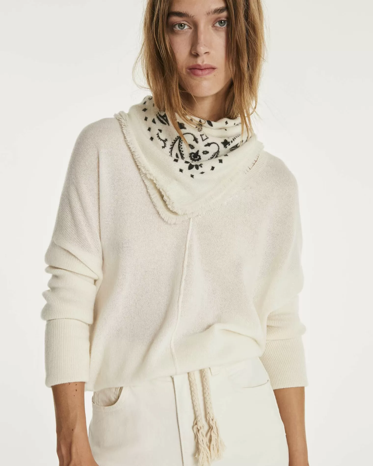 Kujten Sweaters & Sweatshirts>Oversize Woman V-Neck Cashmere Sweater Blanc