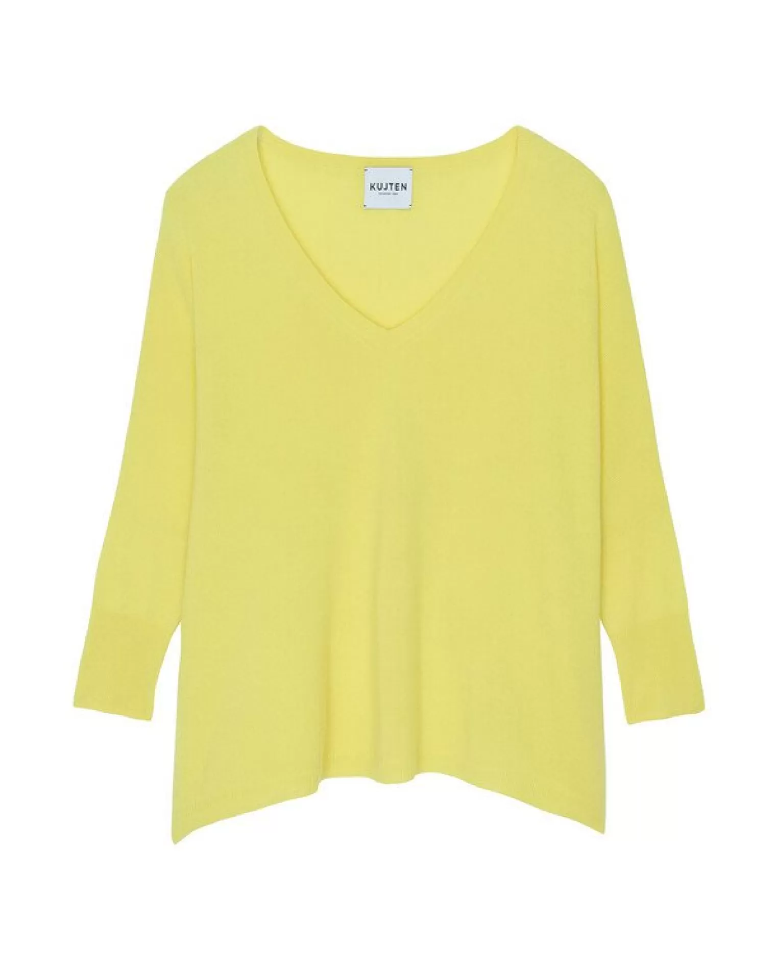 Kujten Sweaters & Sweatshirts>Oversize Woman V-Neck Cashmere Sweater Jaune Fluo