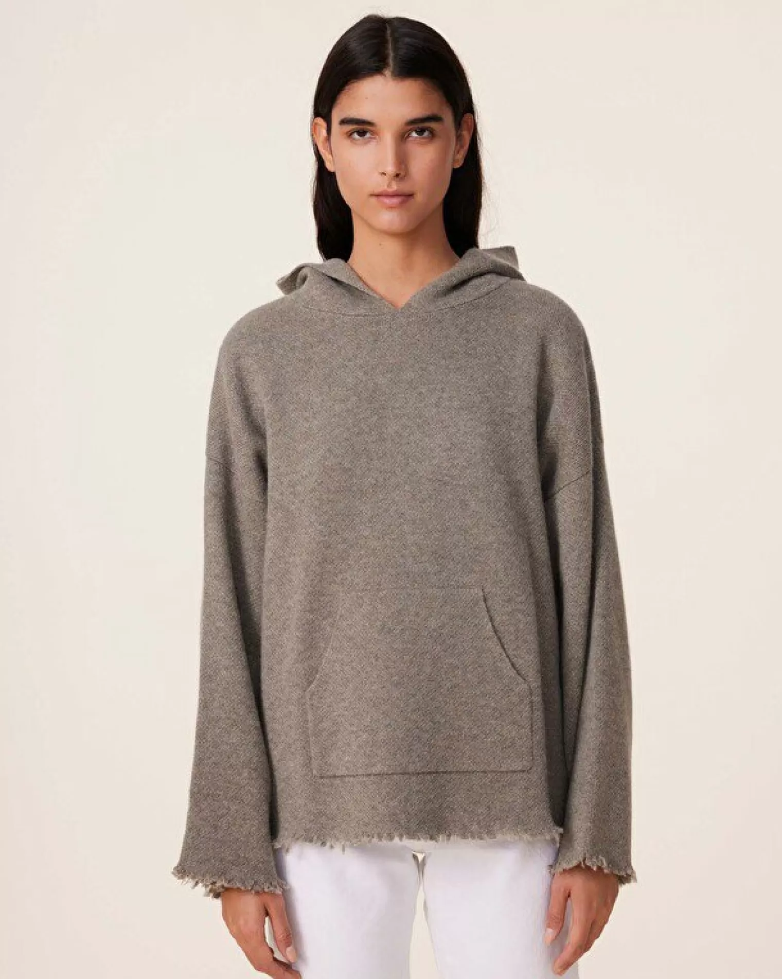 Kujten Hoodies>Oversized Cashmere Hoodie, 4-Threads Kaki Chine