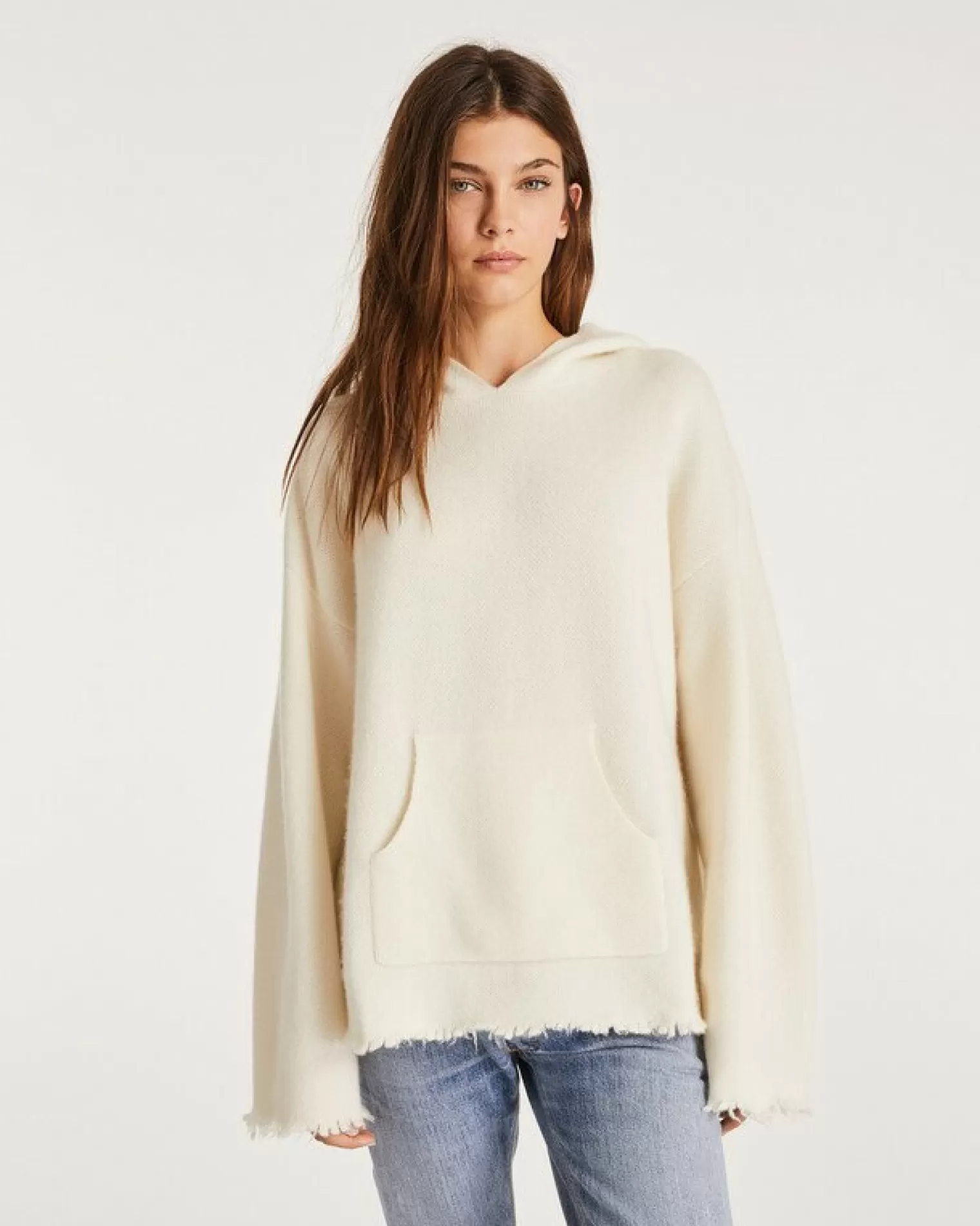 Kujten Capes & Ponchos>Oversized Cashmere Hoodie, 4-Threads Blanc