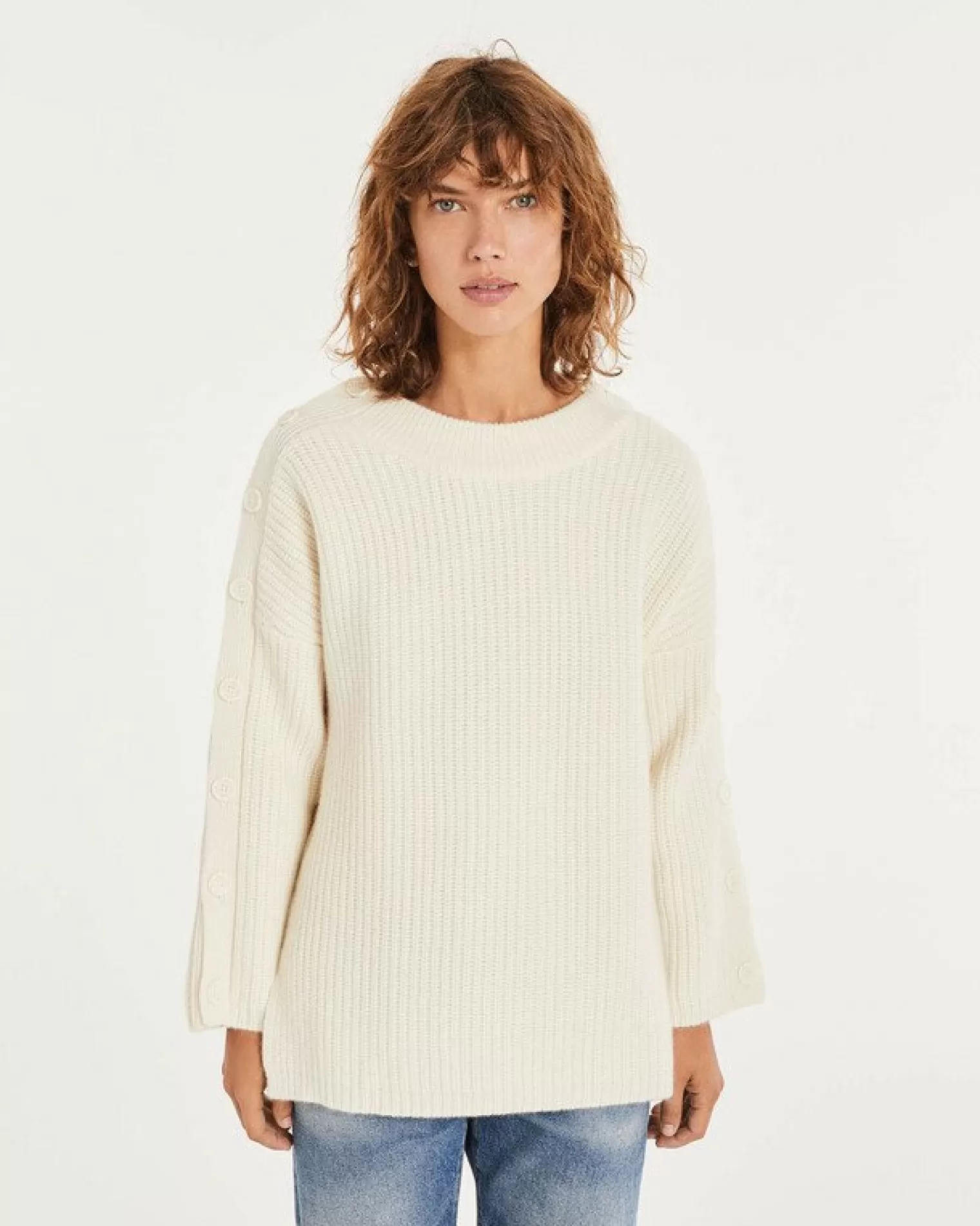 Kujten Sweaters & Sweatshirts>Oversized Cashmere Sweater With Buttons Blanc